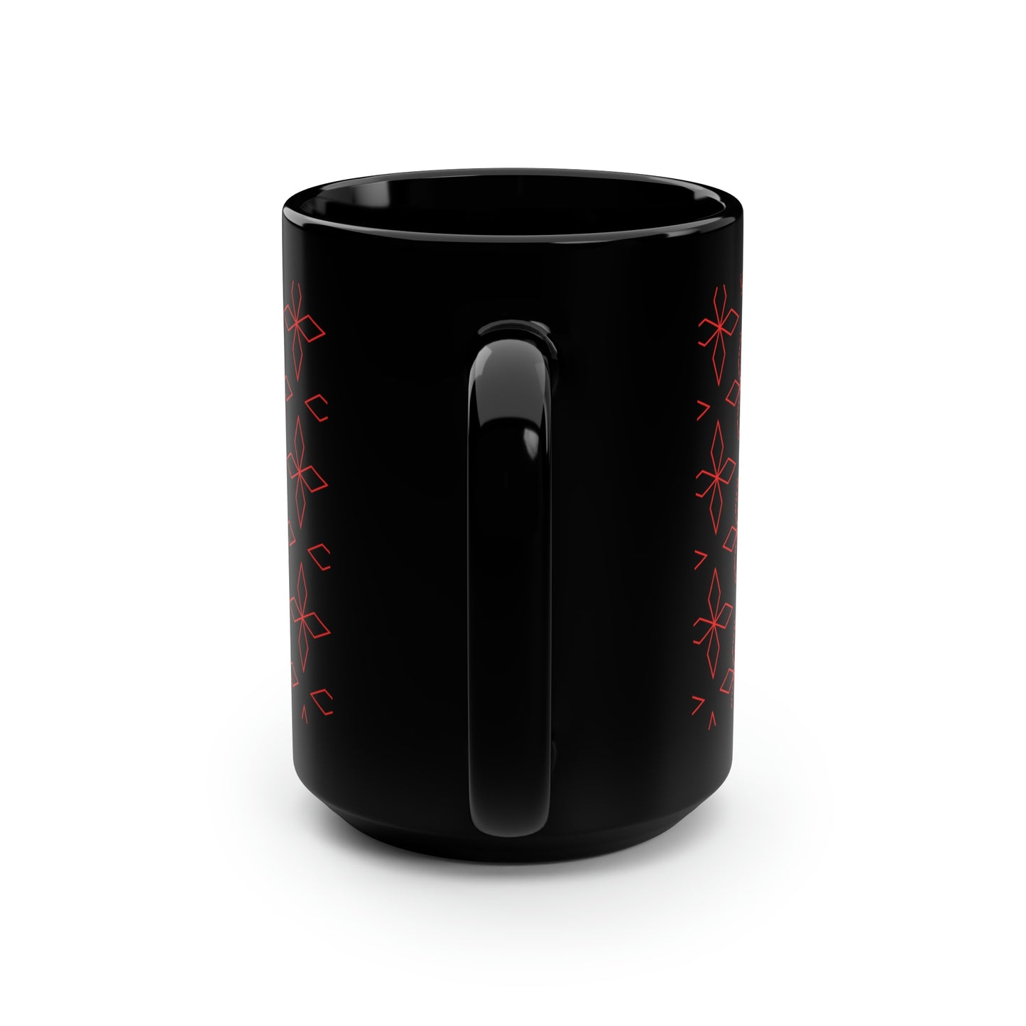 Red Retro Flower Black Mug, 15oz