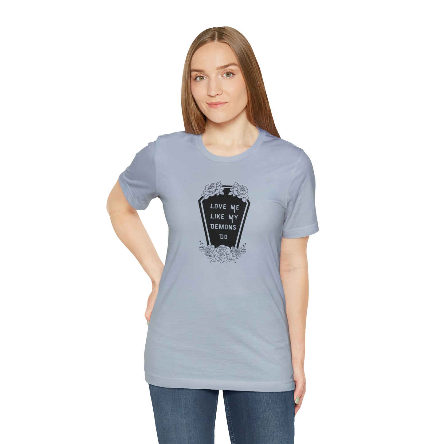 Love Me Like My Demons Do Print Jersey Short Sleeve Tee