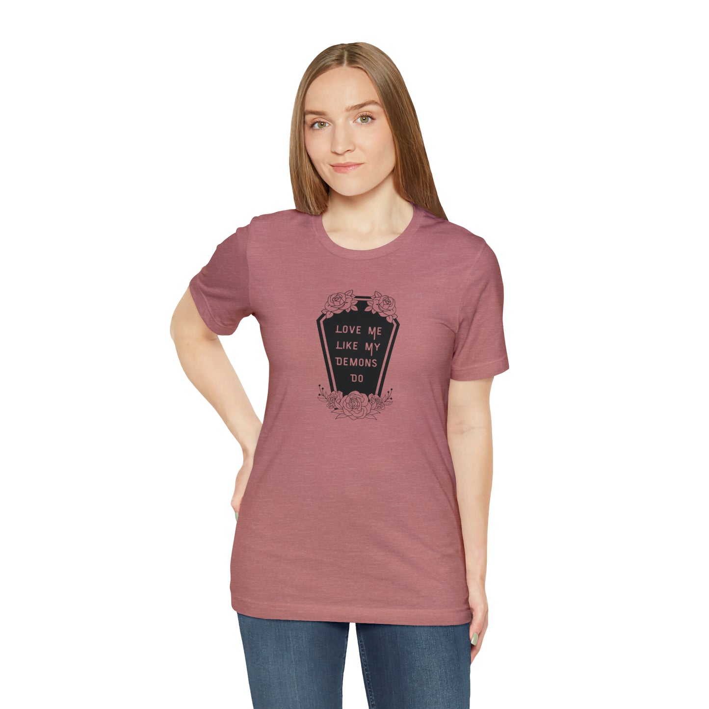 Love Me Like My Demons Do Print Jersey Short Sleeve Tee
