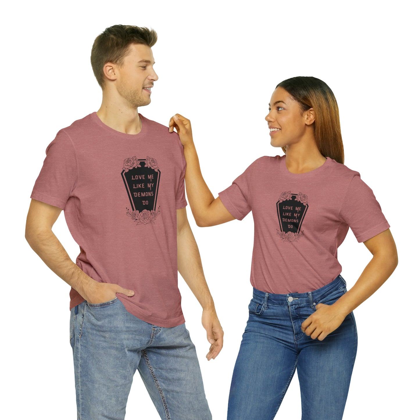 Love Me Like My Demons Do Print Jersey Short Sleeve Tee