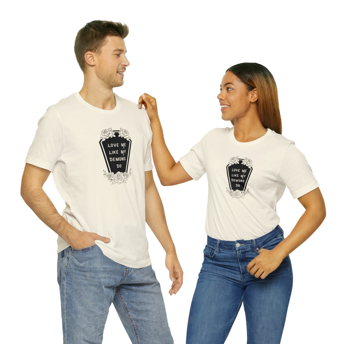 Love Me Like My Demons Do Print Jersey Short Sleeve Tee