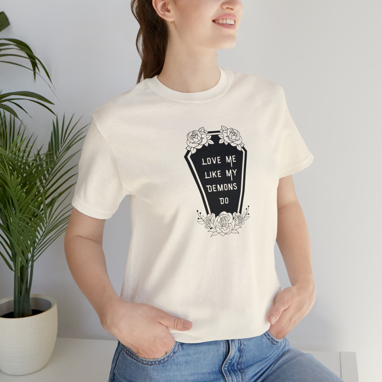 Love Me Like My Demons Do Print Jersey Short Sleeve Tee