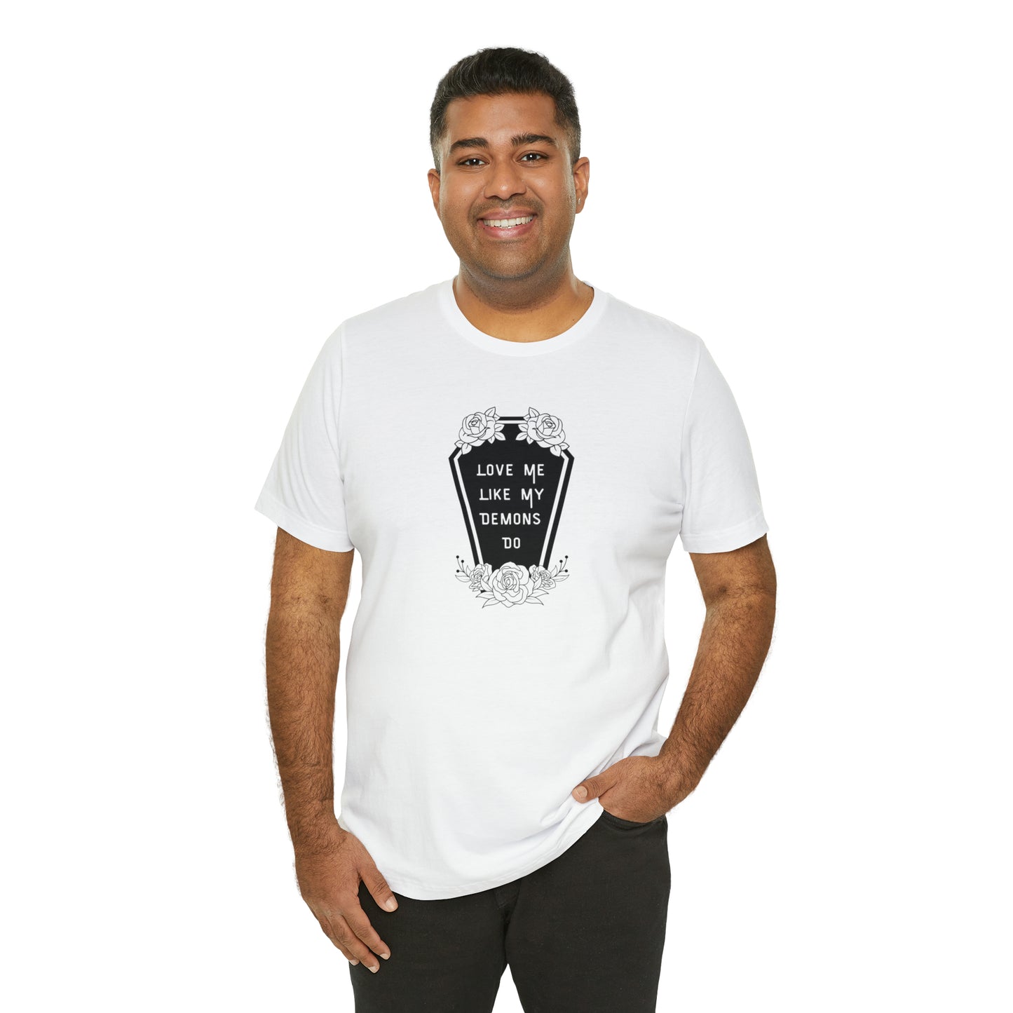 Love Me Like My Demons Do Print Jersey Short Sleeve Tee
