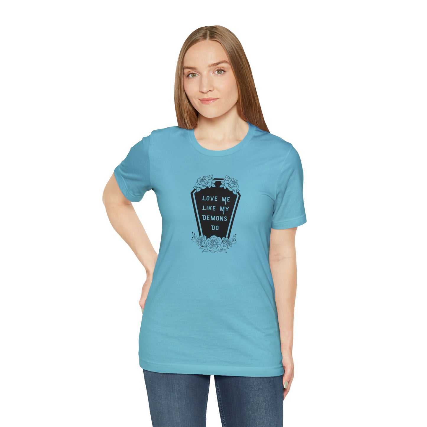 Love Me Like My Demons Do Print Jersey Short Sleeve Tee