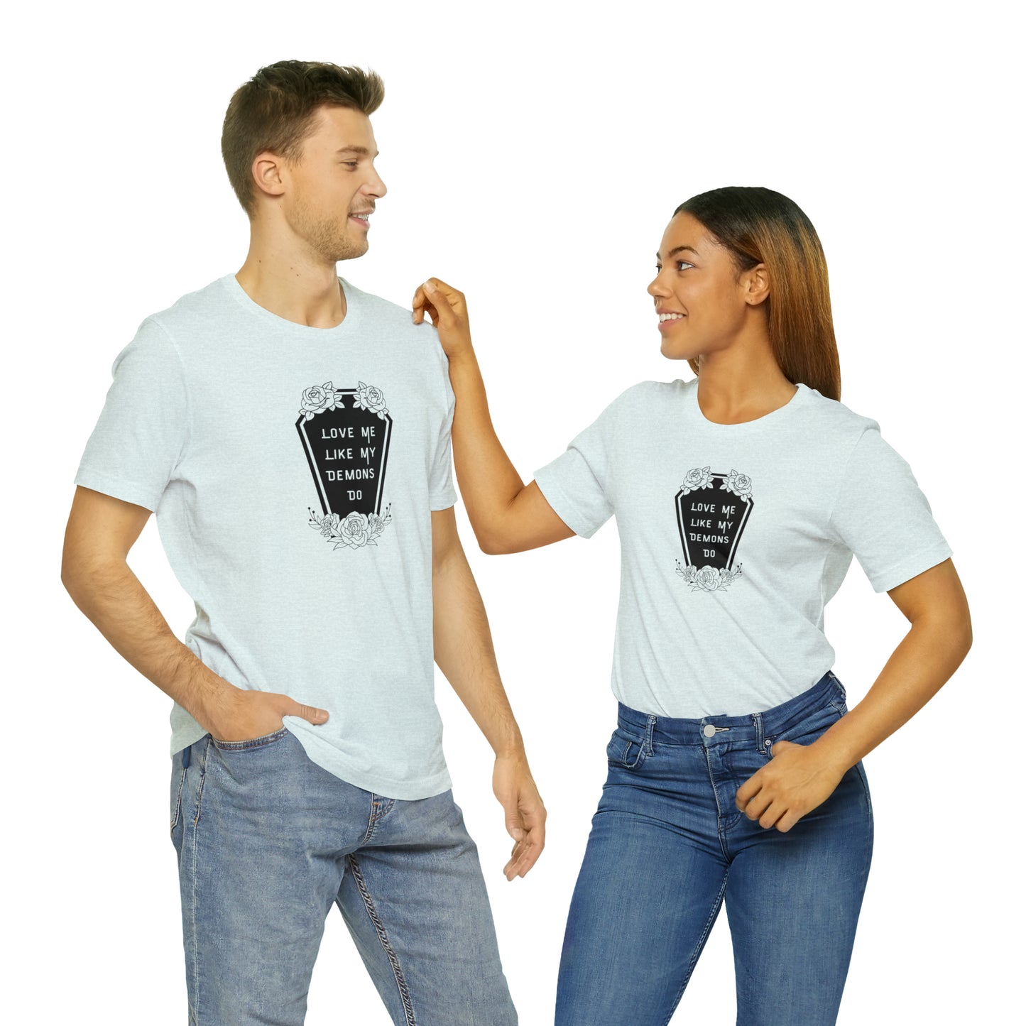 Love Me Like My Demons Do Print Jersey Short Sleeve Tee
