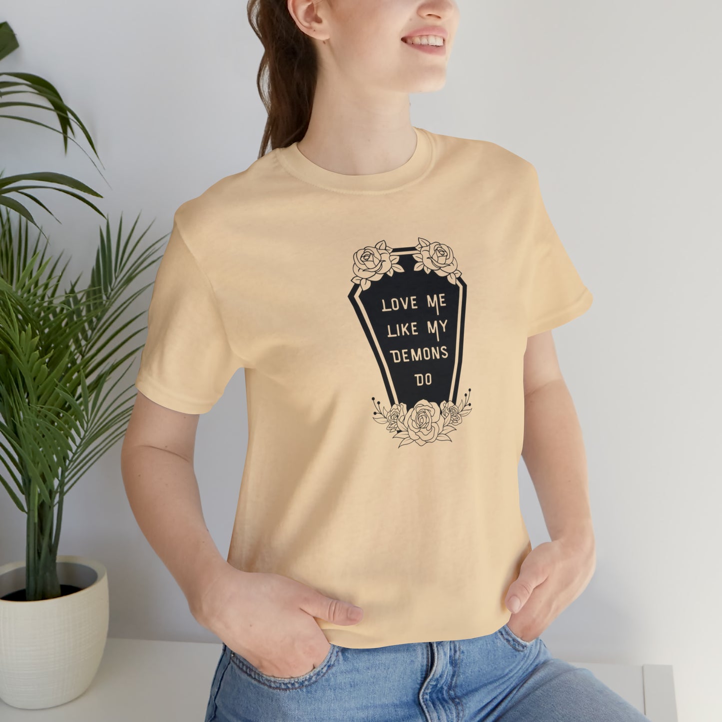 Love Me Like My Demons Do Print Jersey Short Sleeve Tee
