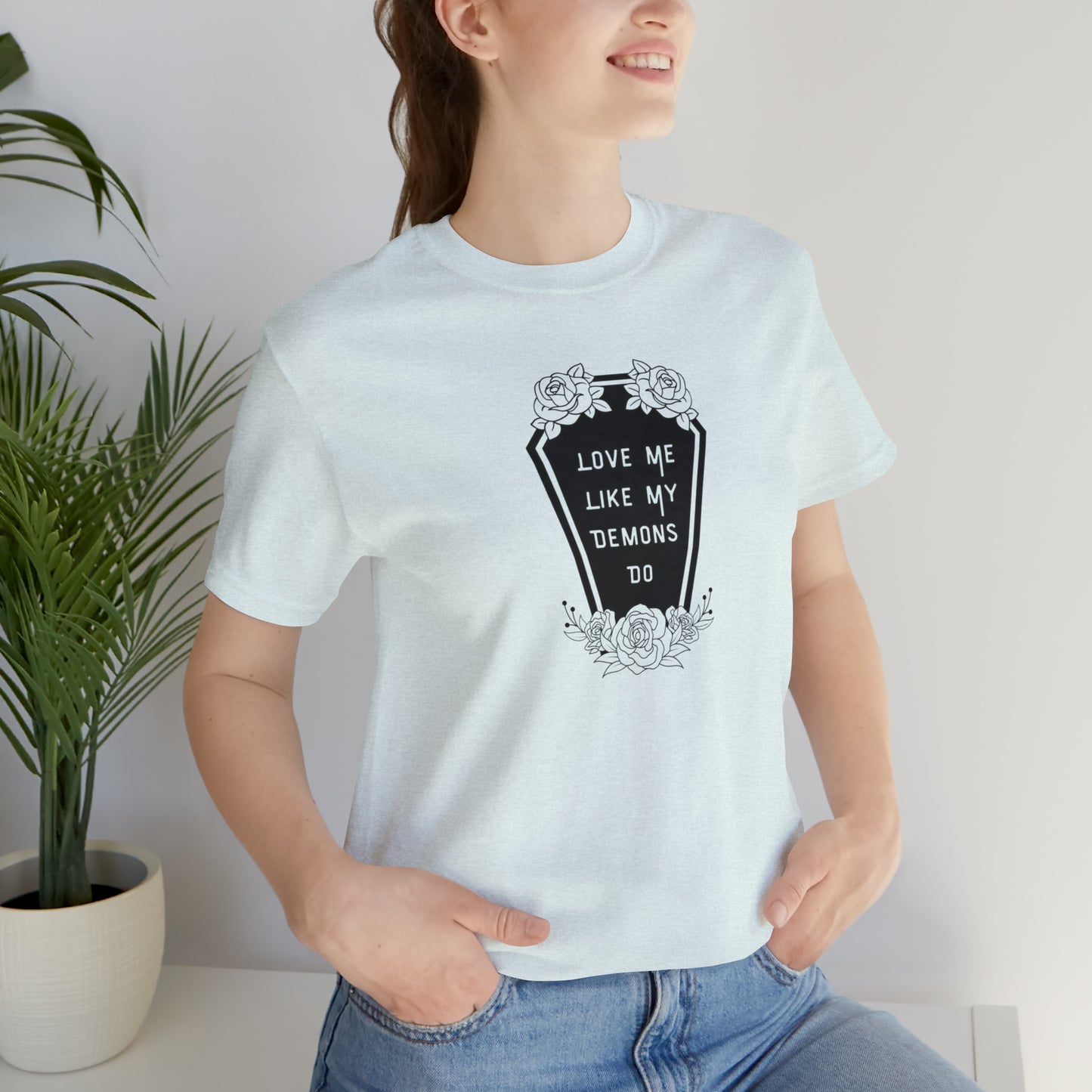 Love Me Like My Demons Do Print Jersey Short Sleeve Tee
