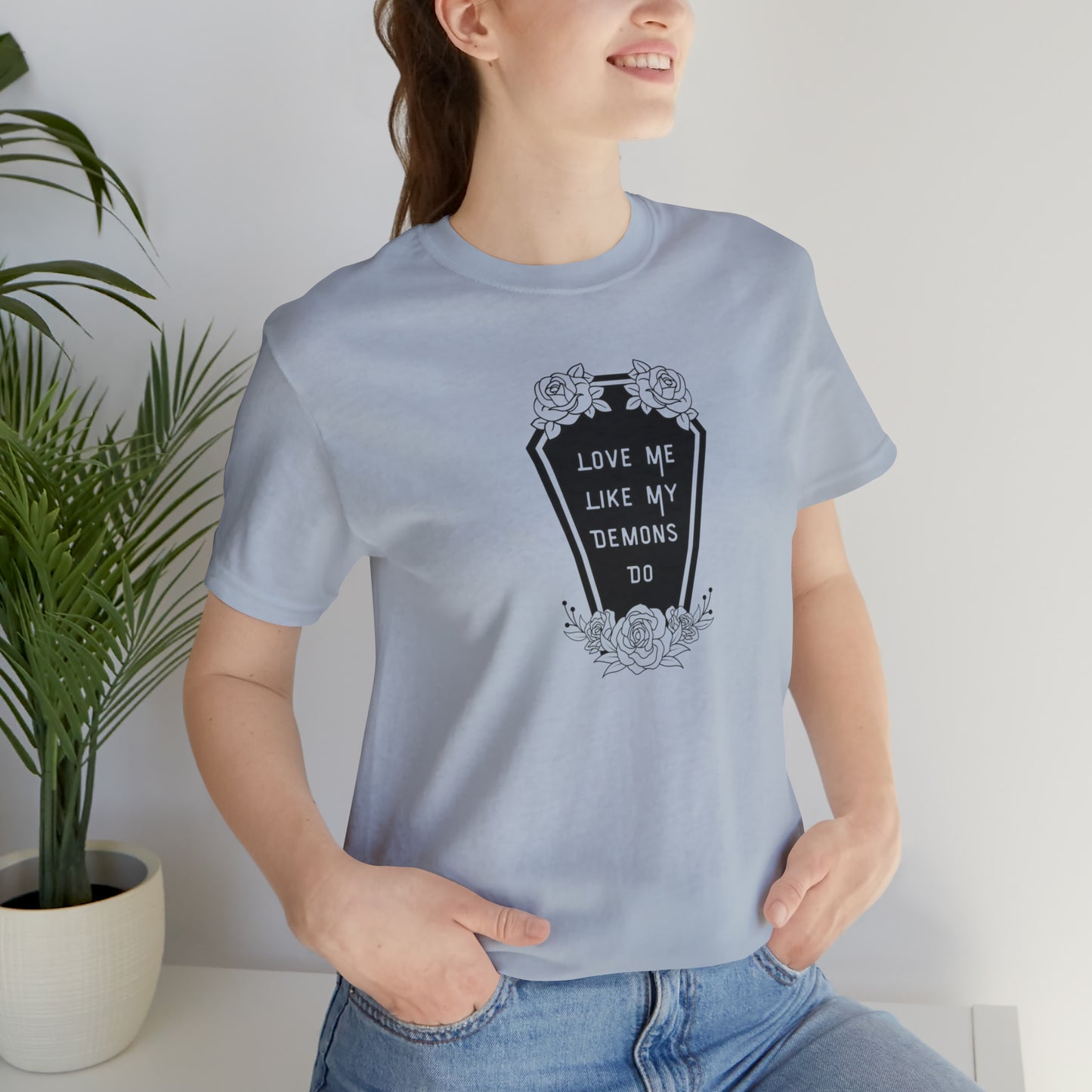 Love Me Like My Demons Do Print Jersey Short Sleeve Tee