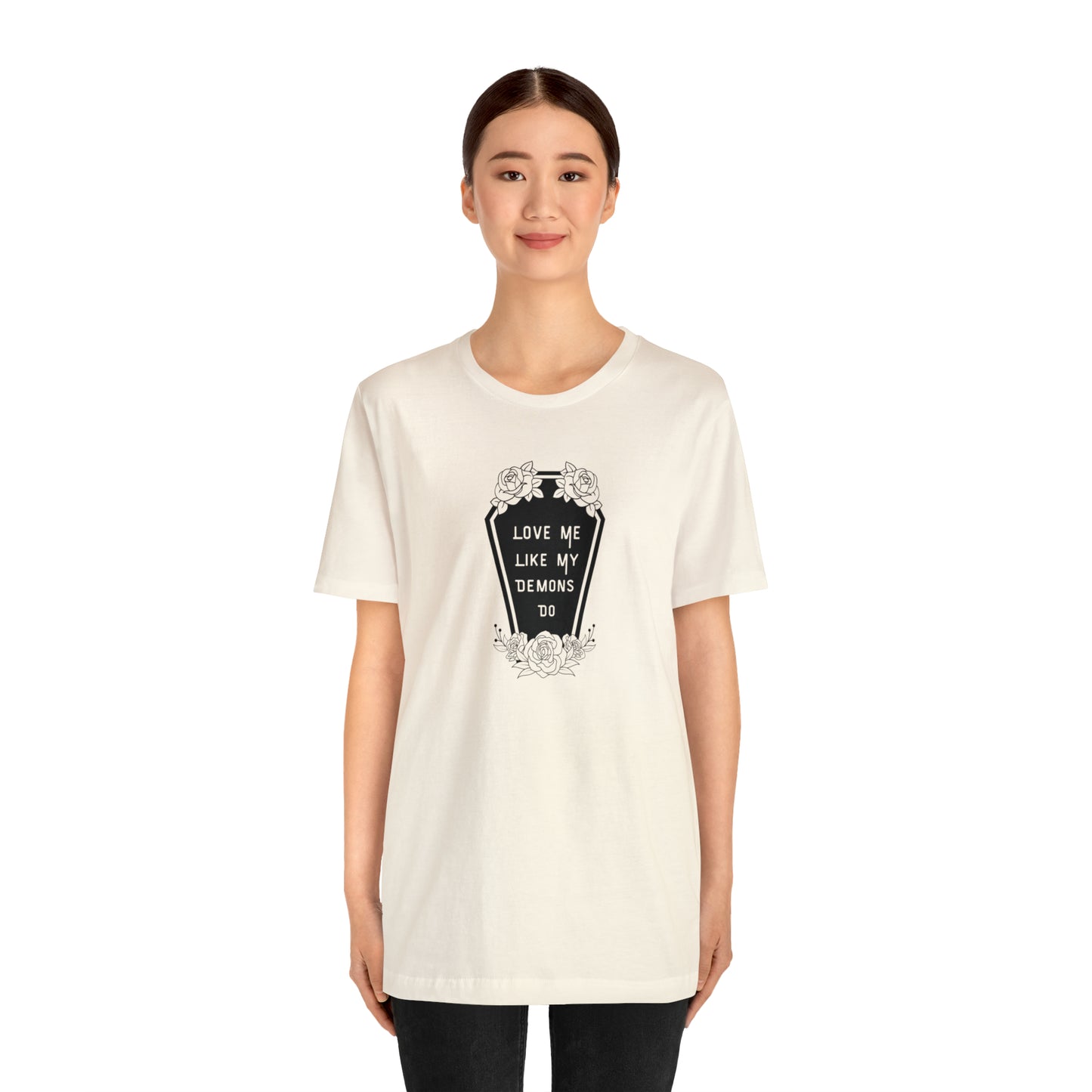 Love Me Like My Demons Do Print Jersey Short Sleeve Tee