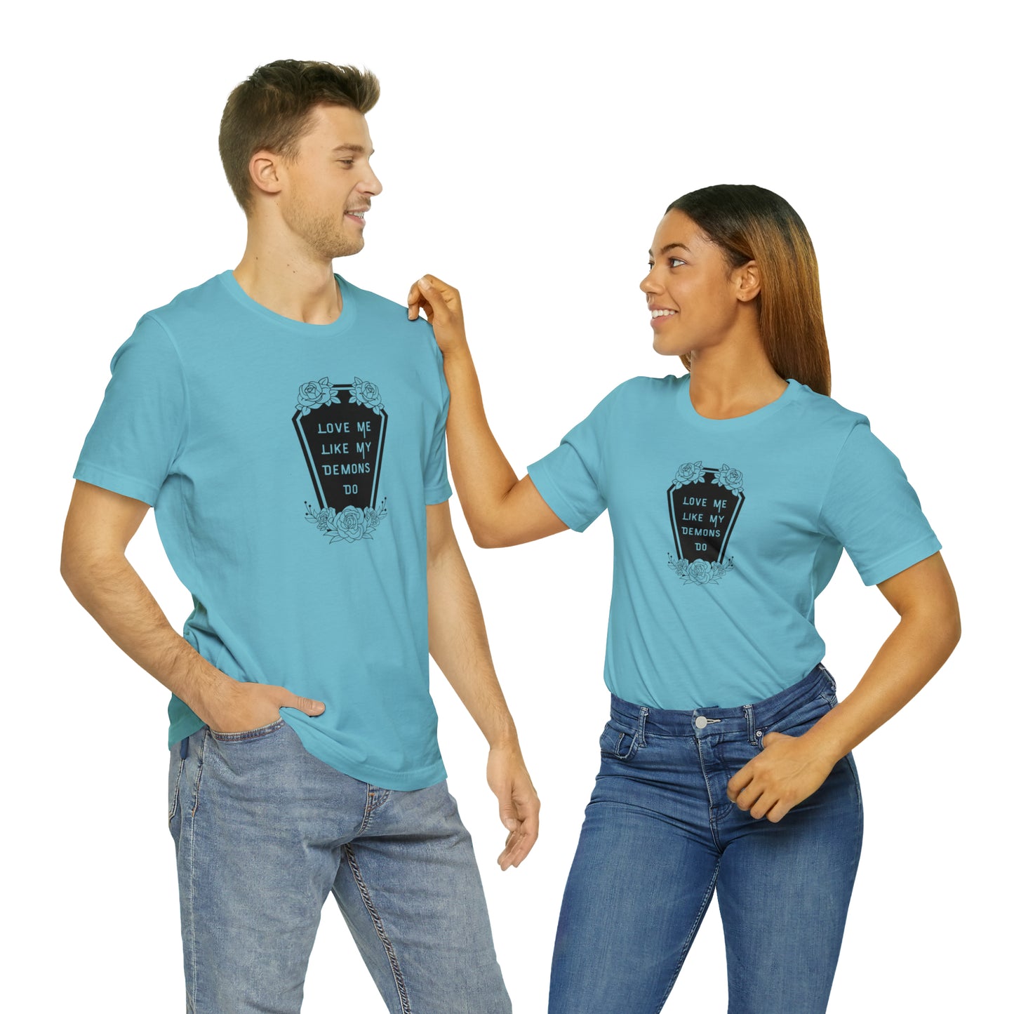 Love Me Like My Demons Do Print Jersey Short Sleeve Tee
