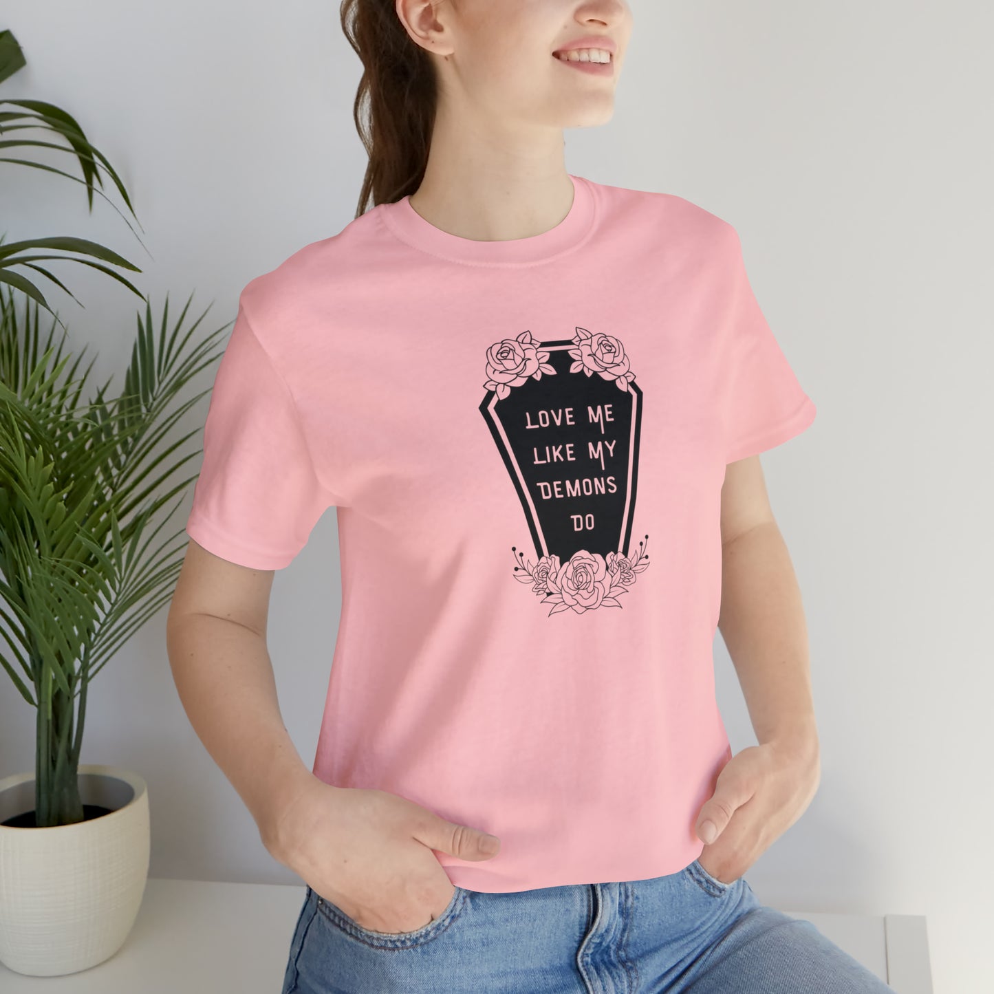 Love Me Like My Demons Do Print Jersey Short Sleeve Tee