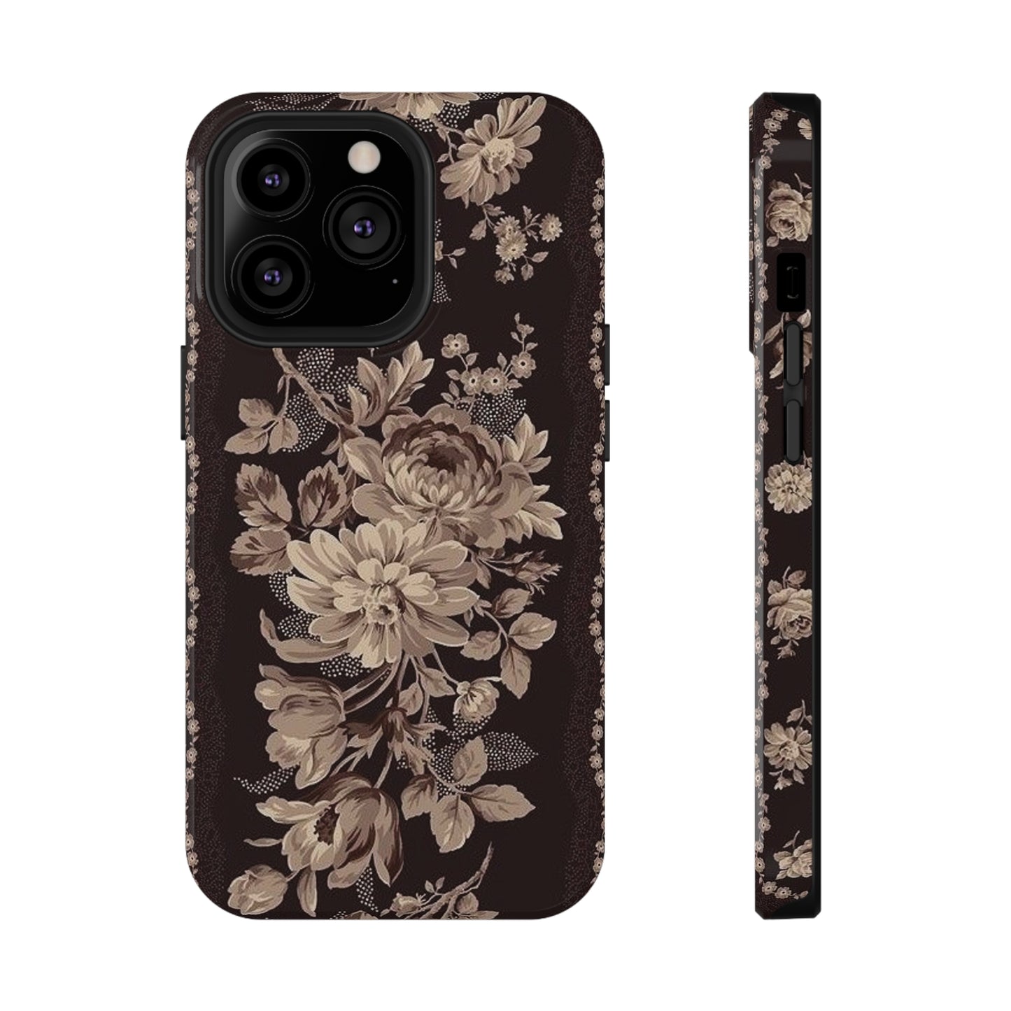 Cream Flower Print Impact-Resistant Cases