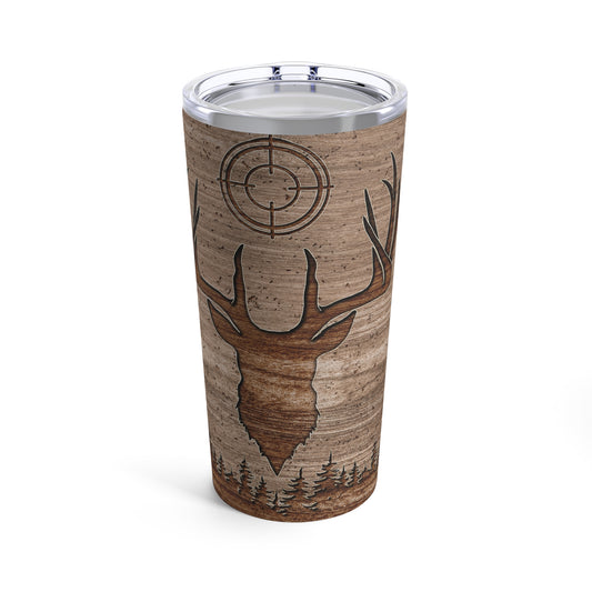 Deer Wood Print, Skinny Steel Tumbler with Straw, 20oz