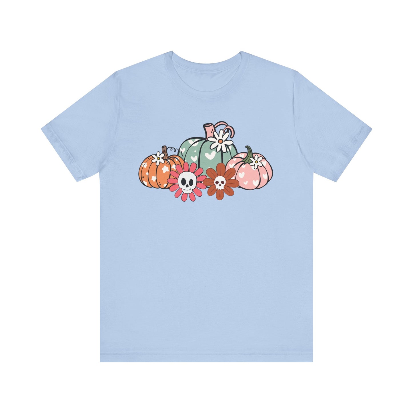 Pumpkins and Skull Flowers T-Shirt