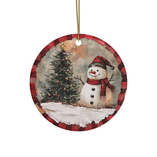 Snowman W/ Cedar Ceramic Ornaments