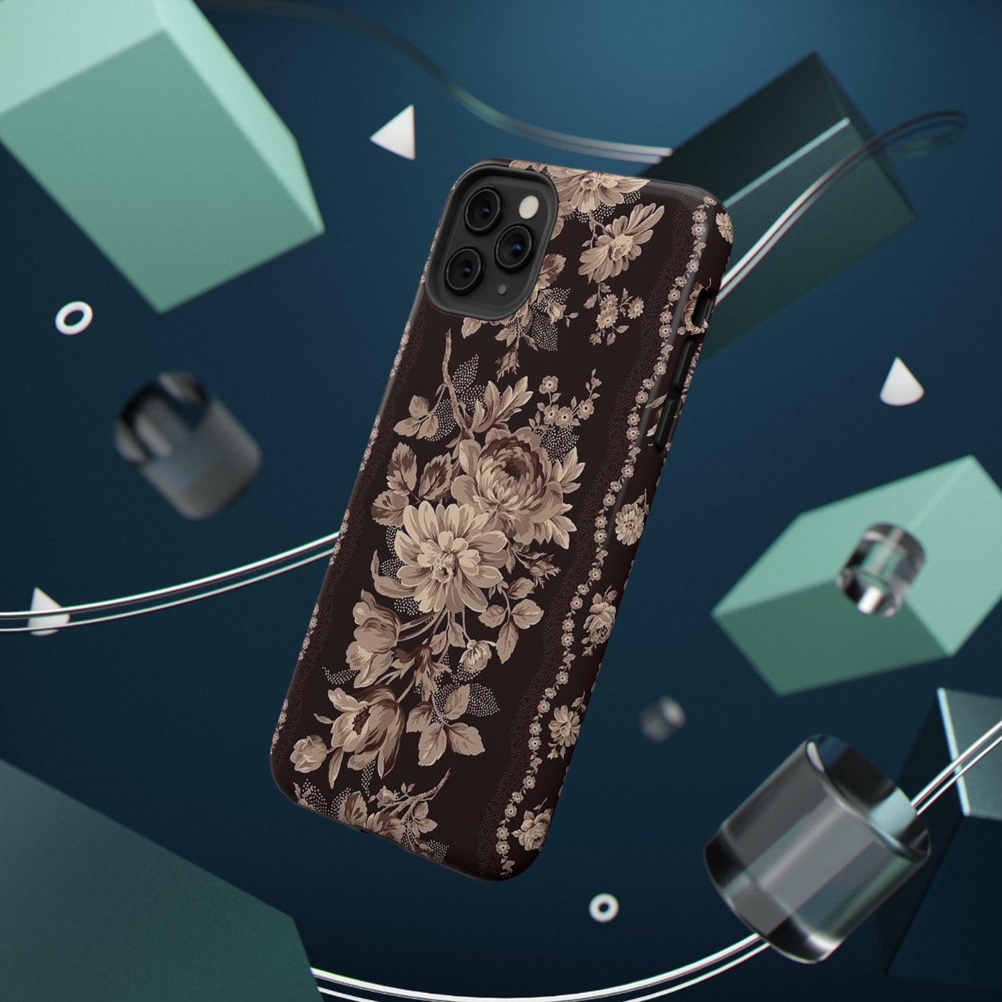 Cream Flower Print Impact-Resistant Cases