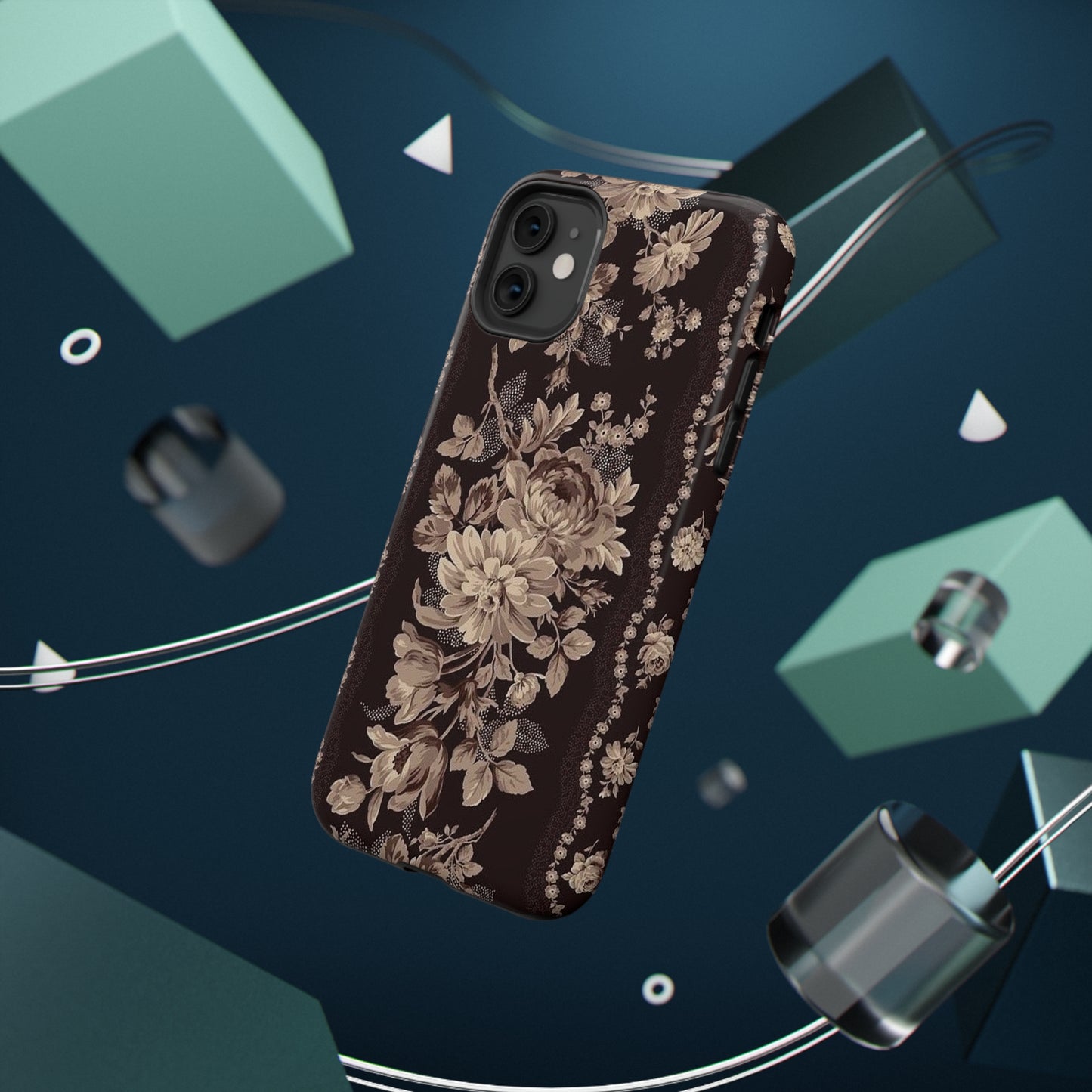 Cream Flower Print Impact-Resistant Cases