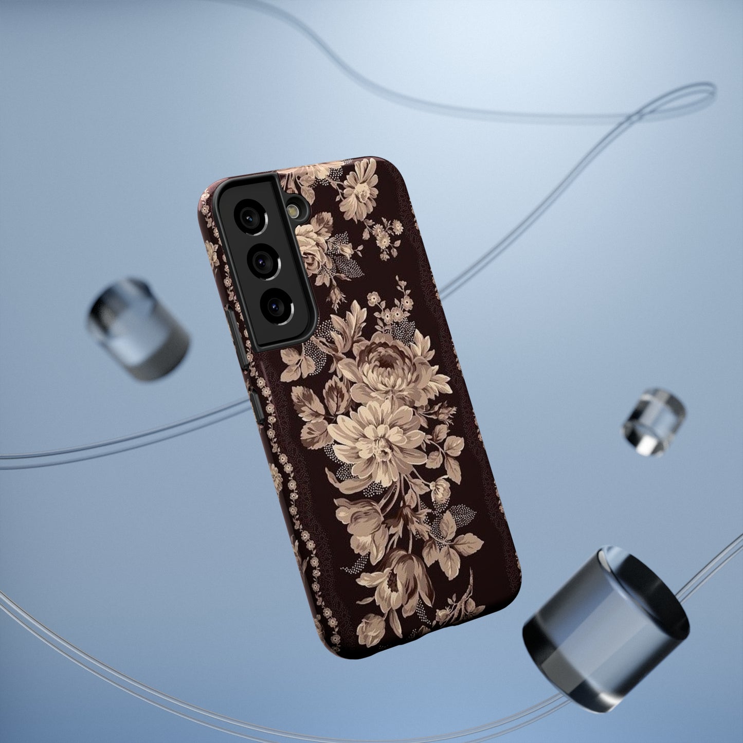 Cream Flower Print Impact-Resistant Cases