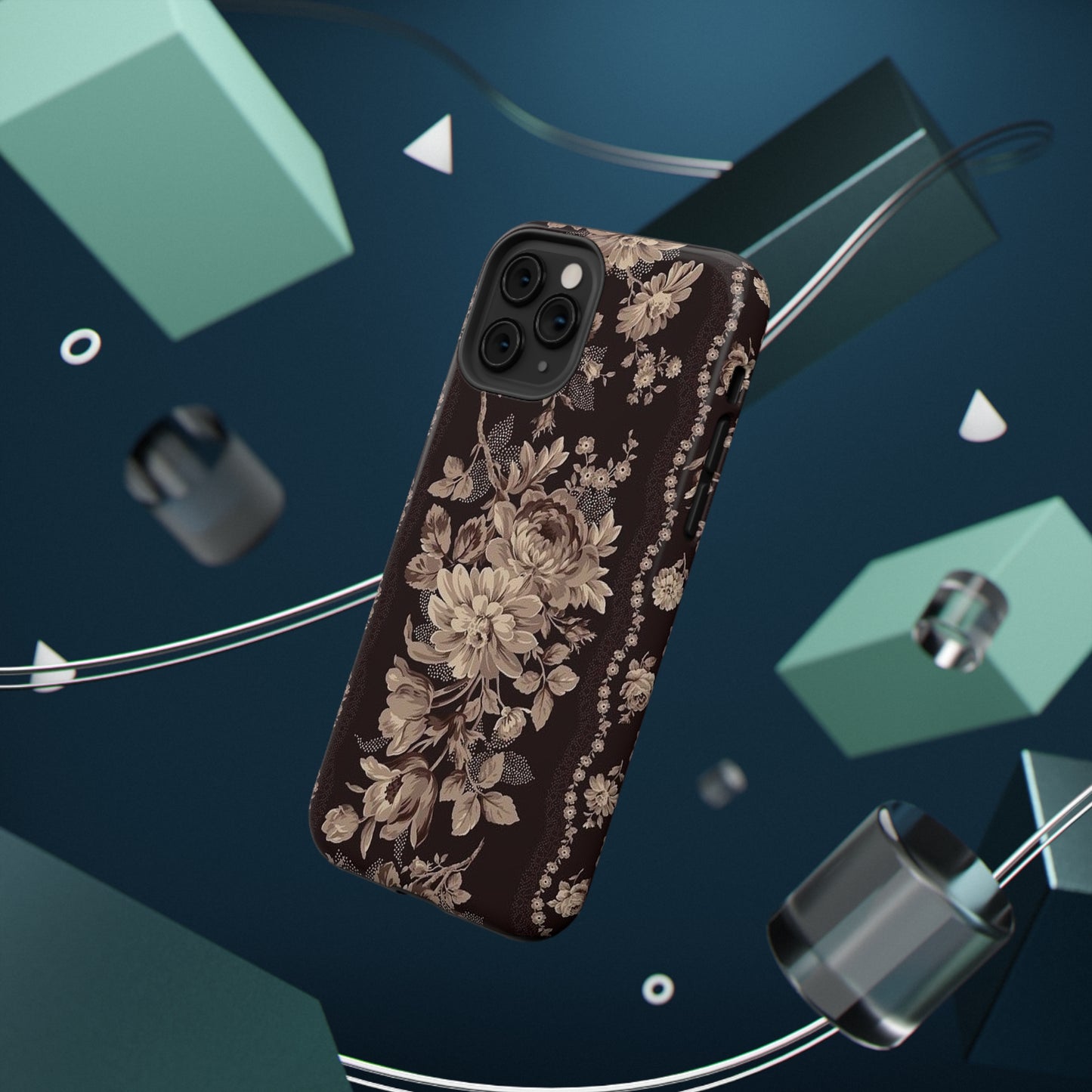 Cream Flower Print Impact-Resistant Cases