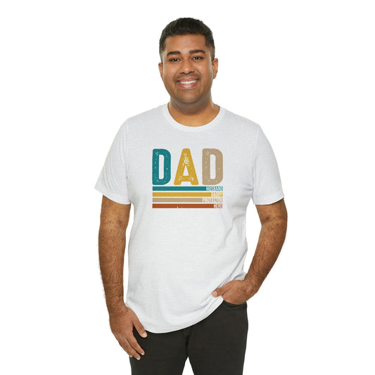 Dad, Husband, Daddy, Protector, Hero Print Jersey Short Sleeve Tee