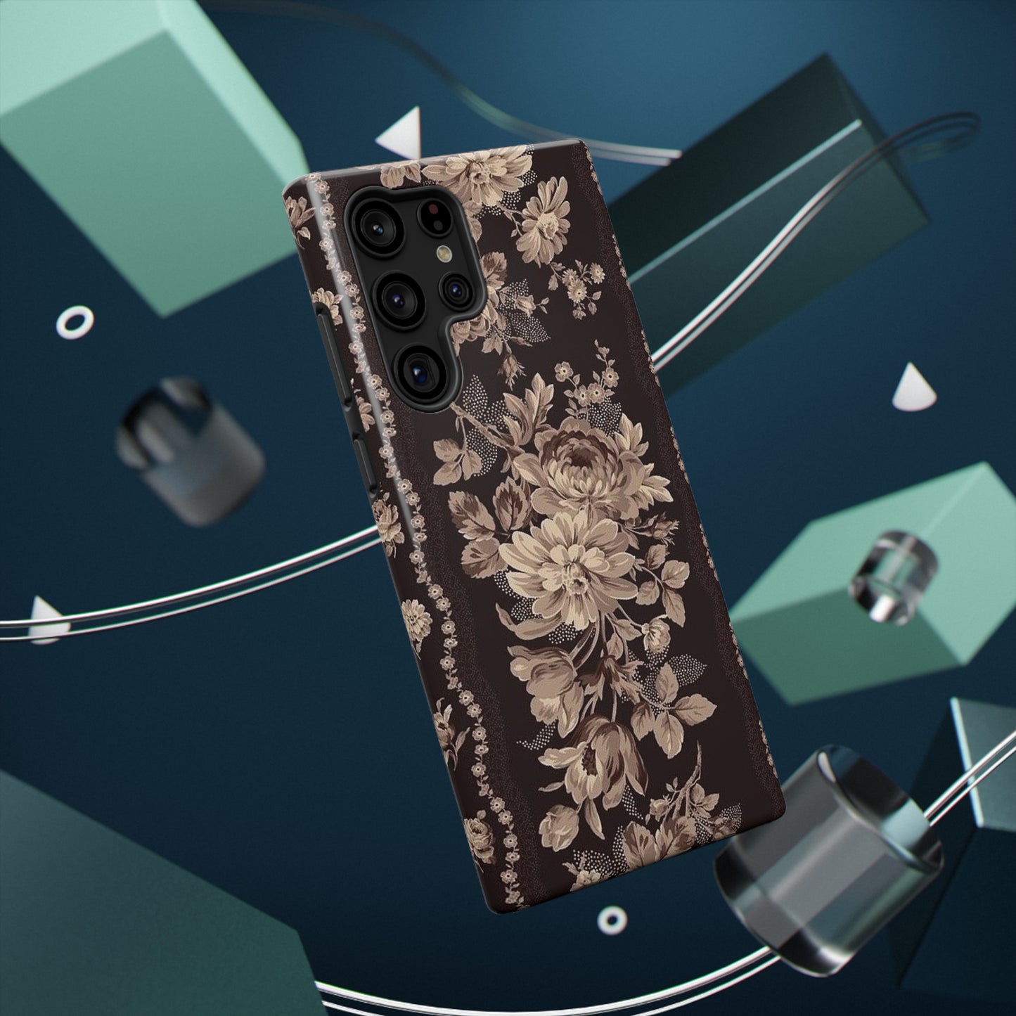Cream Flower Print Impact-Resistant Cases