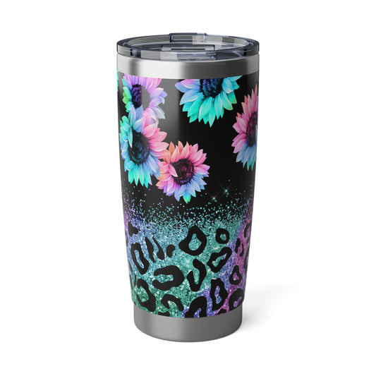 Rainbow Sunflower Leopard Print, Skinny Steel Tumbler with Straw, 20oz
