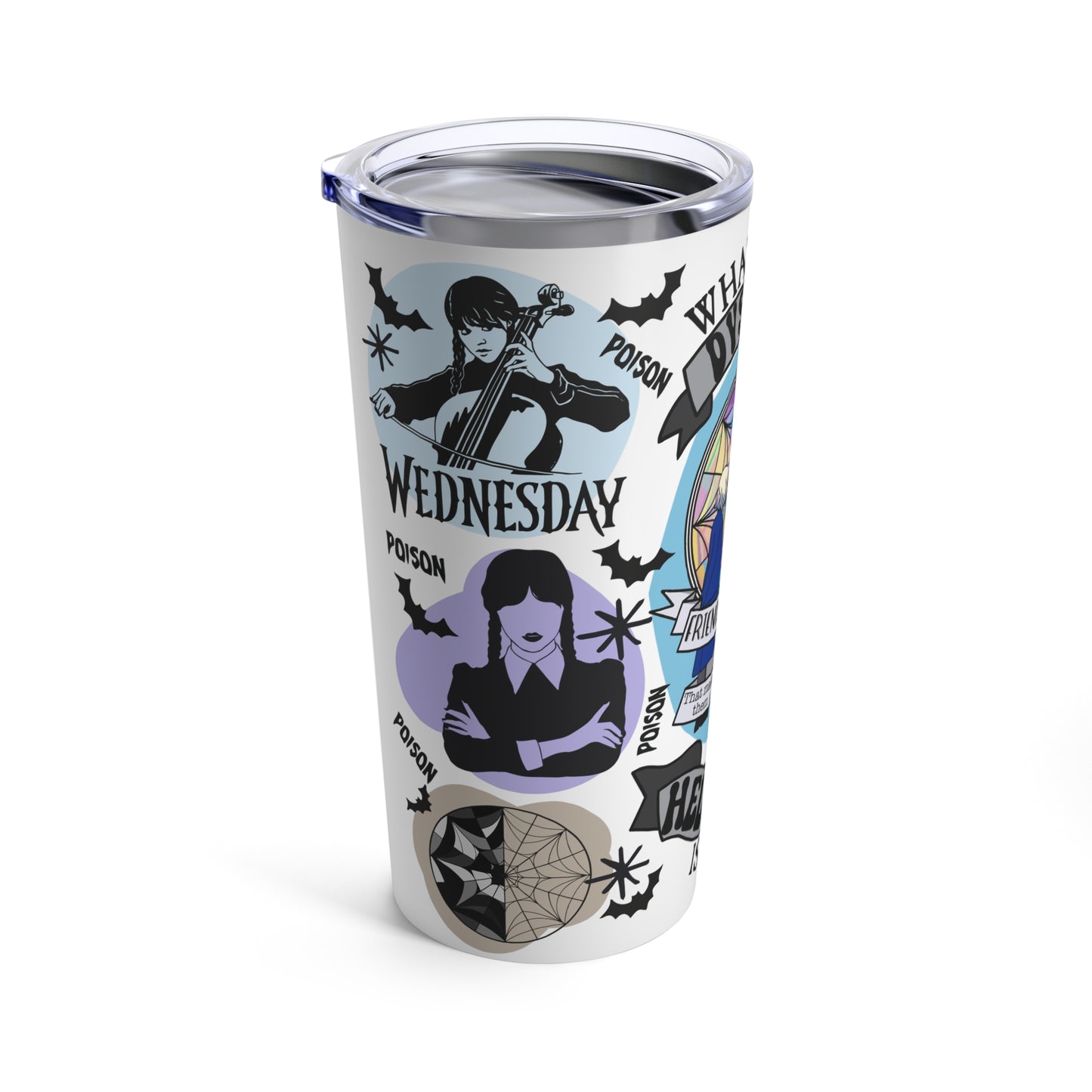 Wendseday Collage Skinny Steel Tumbler with Straw, 20oz