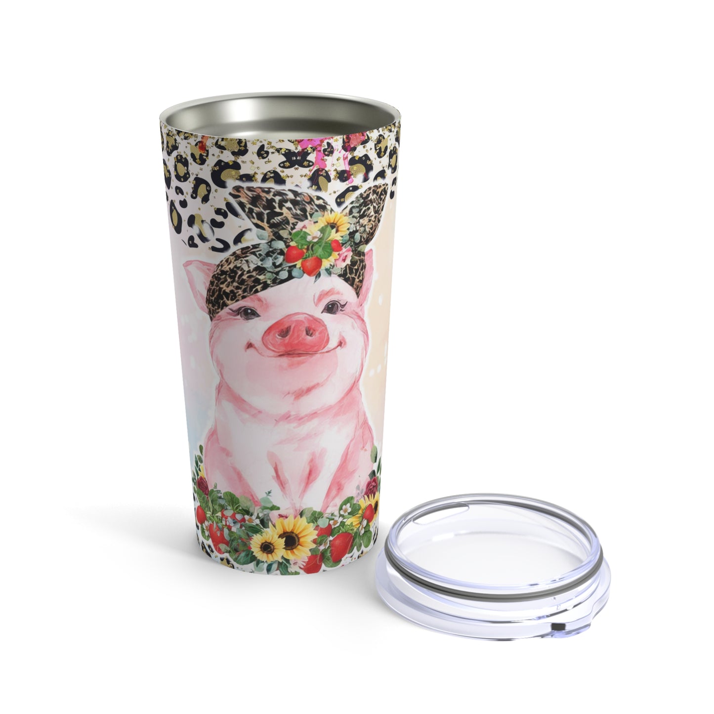 Flower Piglet Skinny Steel Tumbler with Straw, 20oz