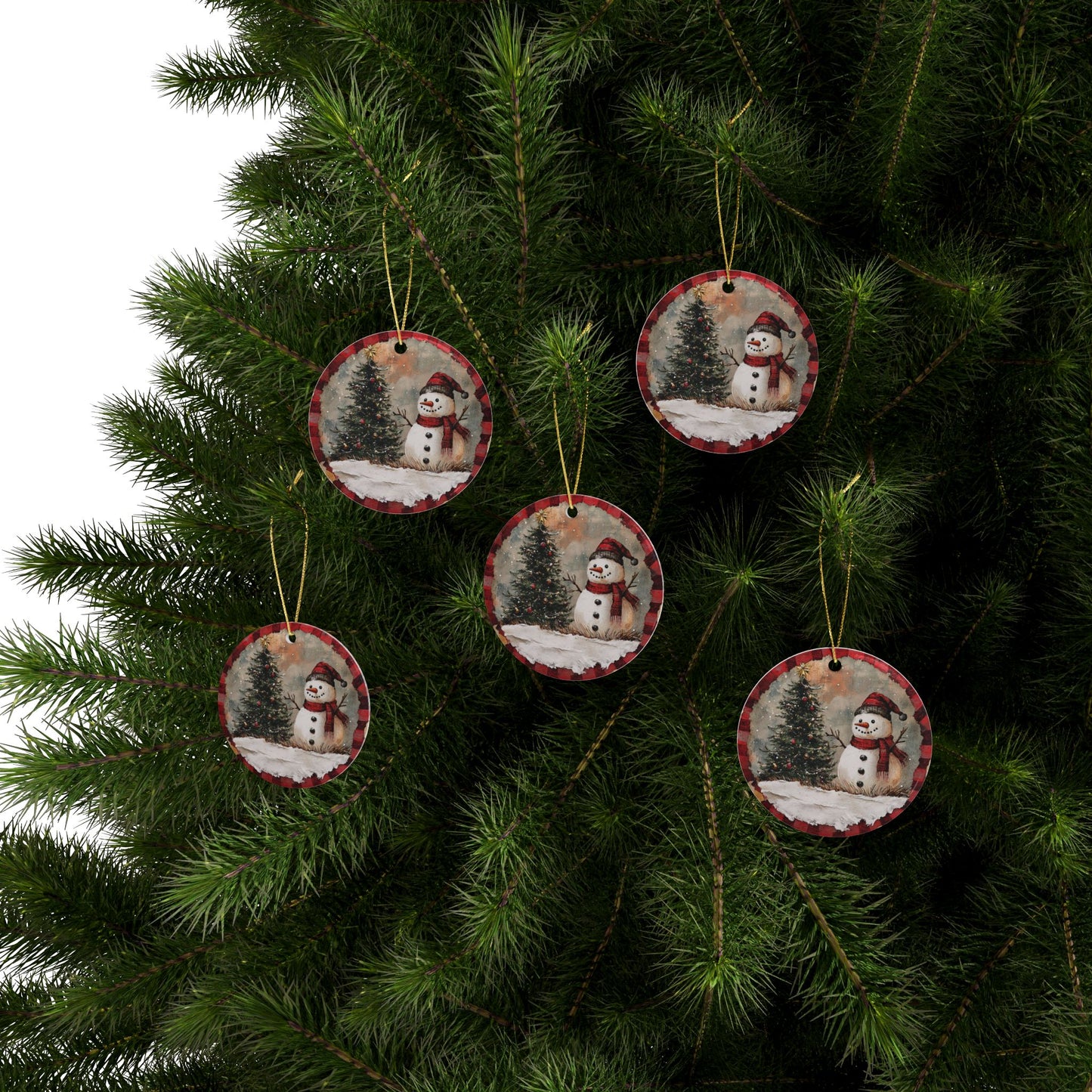 Snowman W/ Cedar Ceramic Ornaments