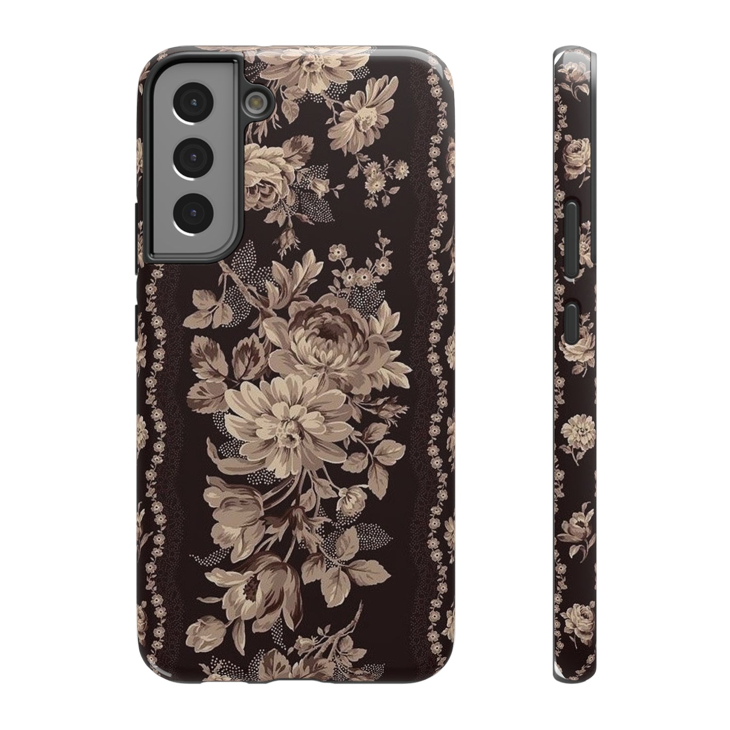 Cream Flower Print Impact-Resistant Cases