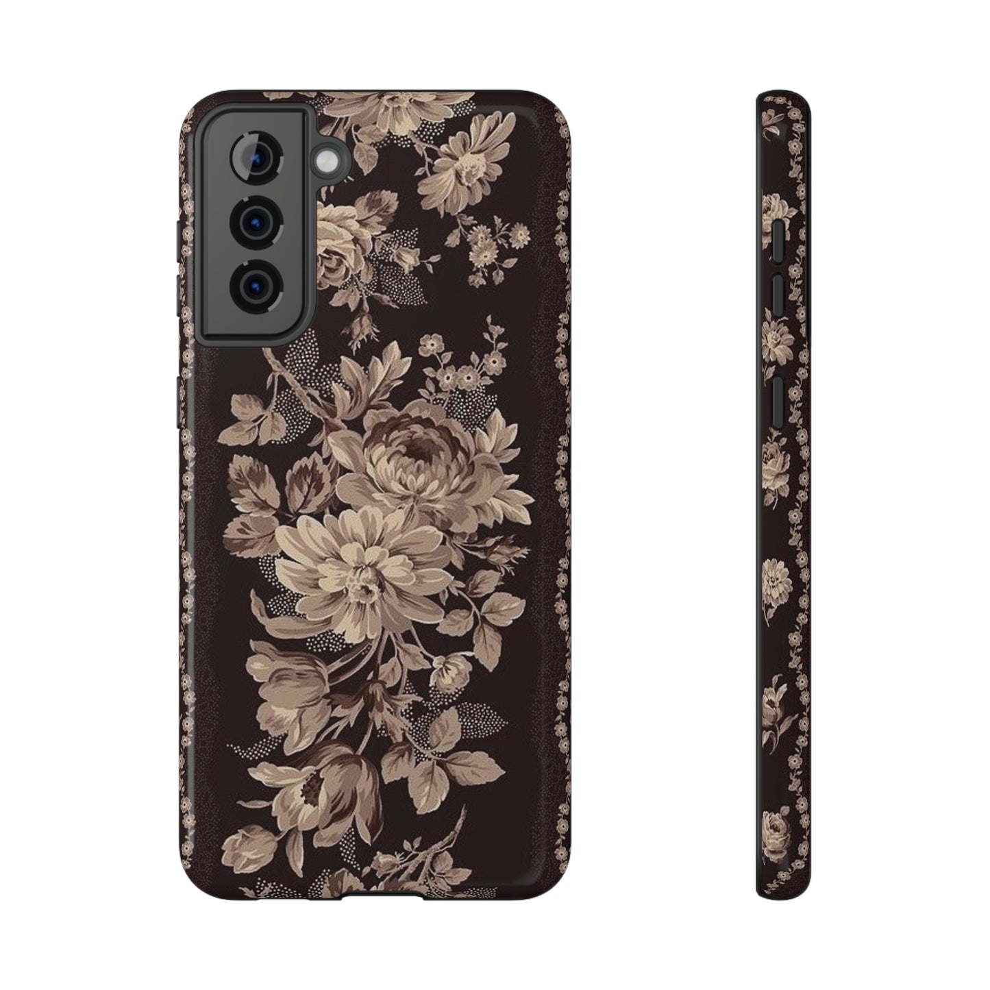 Cream Flower Print Impact-Resistant Cases