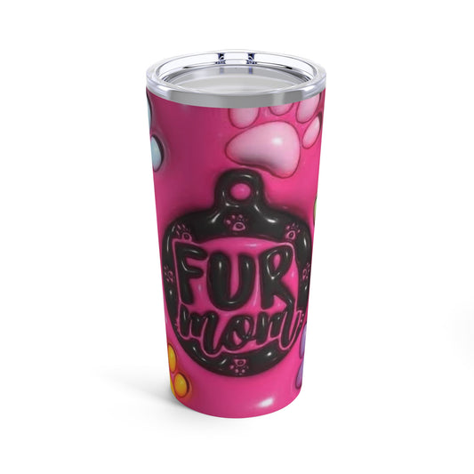 Fur Mom, Multi Colored Sunflower Print, Skinny Steel Tumbler with Straw, 20oz