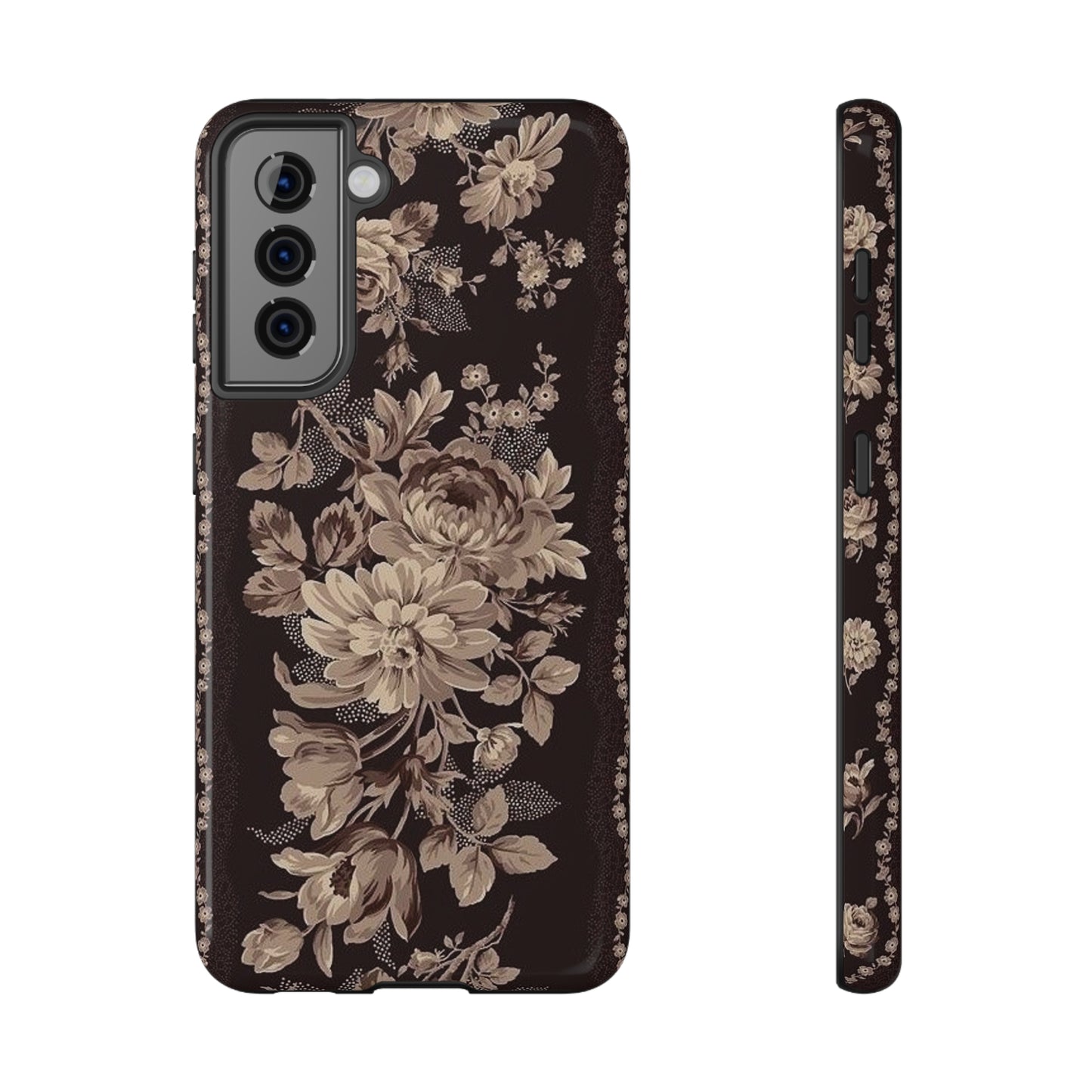 Cream Flower Print Impact-Resistant Cases