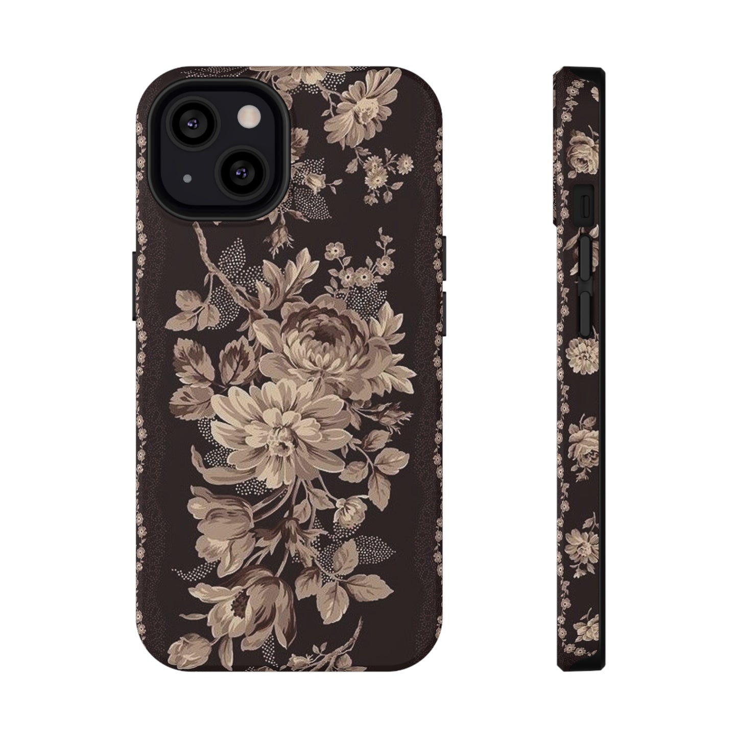 Cream Flower Print Impact-Resistant Cases