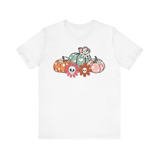 Pumpkins and Skull Flowers T-Shirt