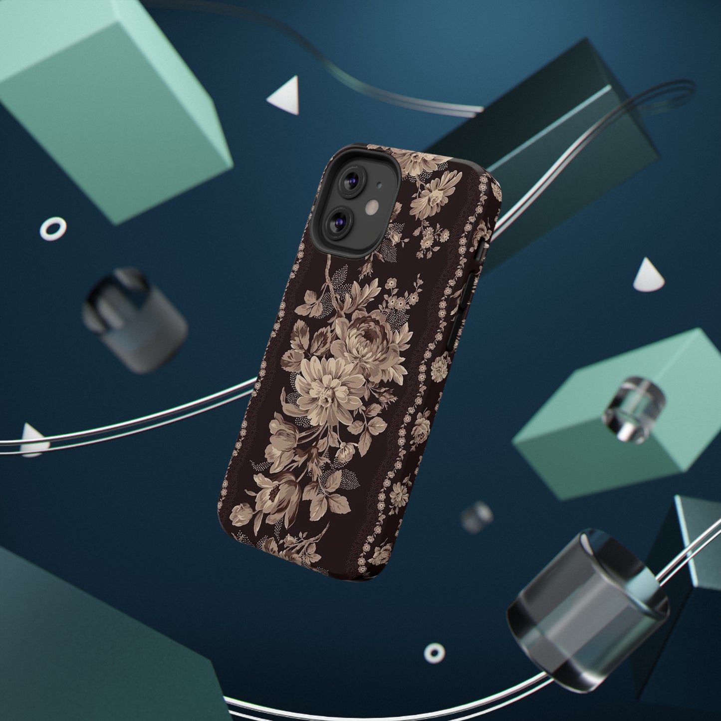 Cream Flower Print Impact-Resistant Cases