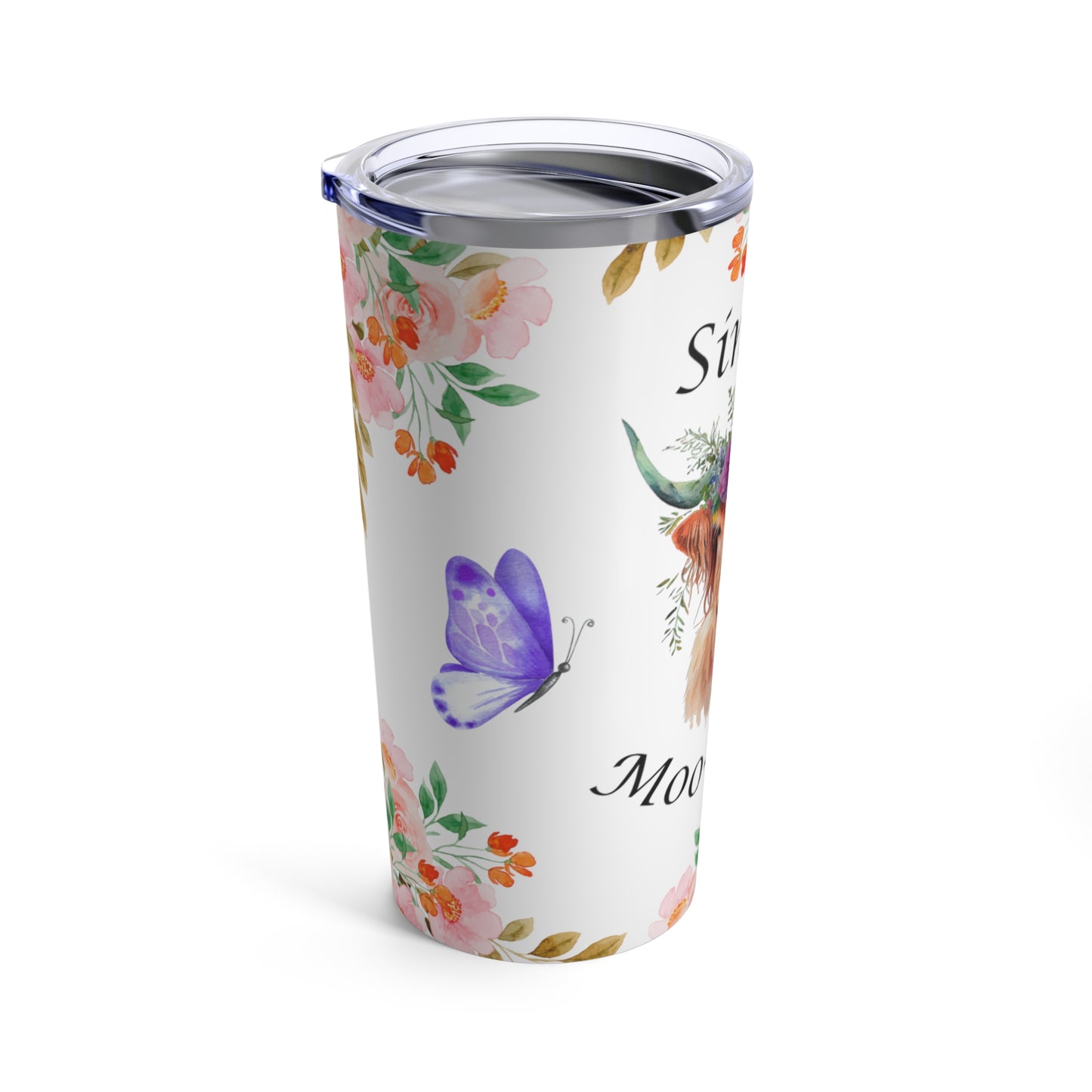 Simply Moo-Velous Print, Multi Colored Sunflower Print, Skinny Steel Tumbler with Straw, 20oz