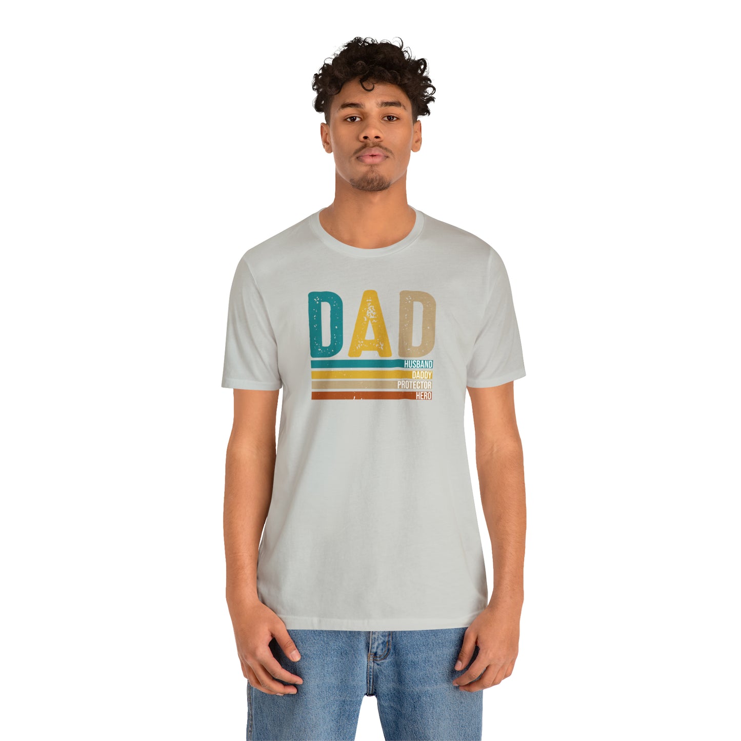 Dad, Husband, Daddy, Protector, Hero Print Jersey Short Sleeve Tee