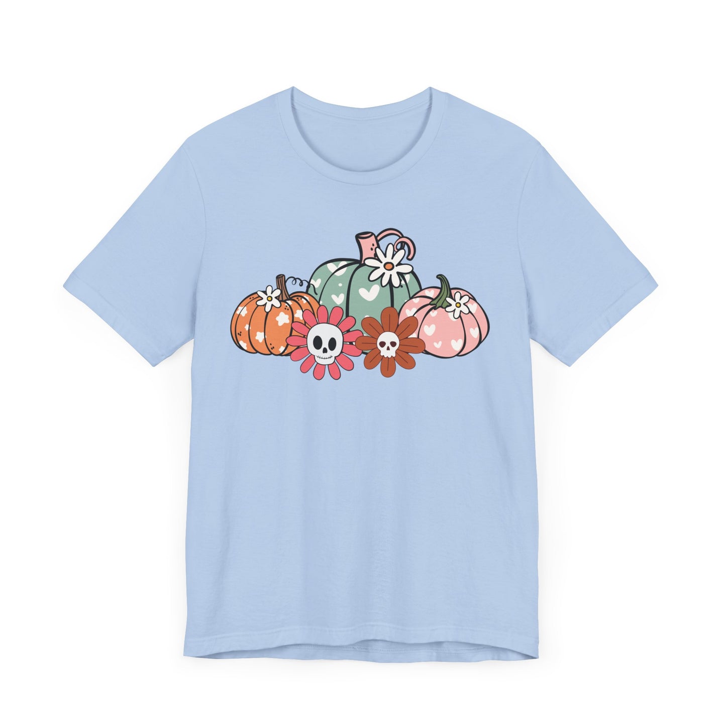 Pumpkins and Skull Flowers T-Shirt