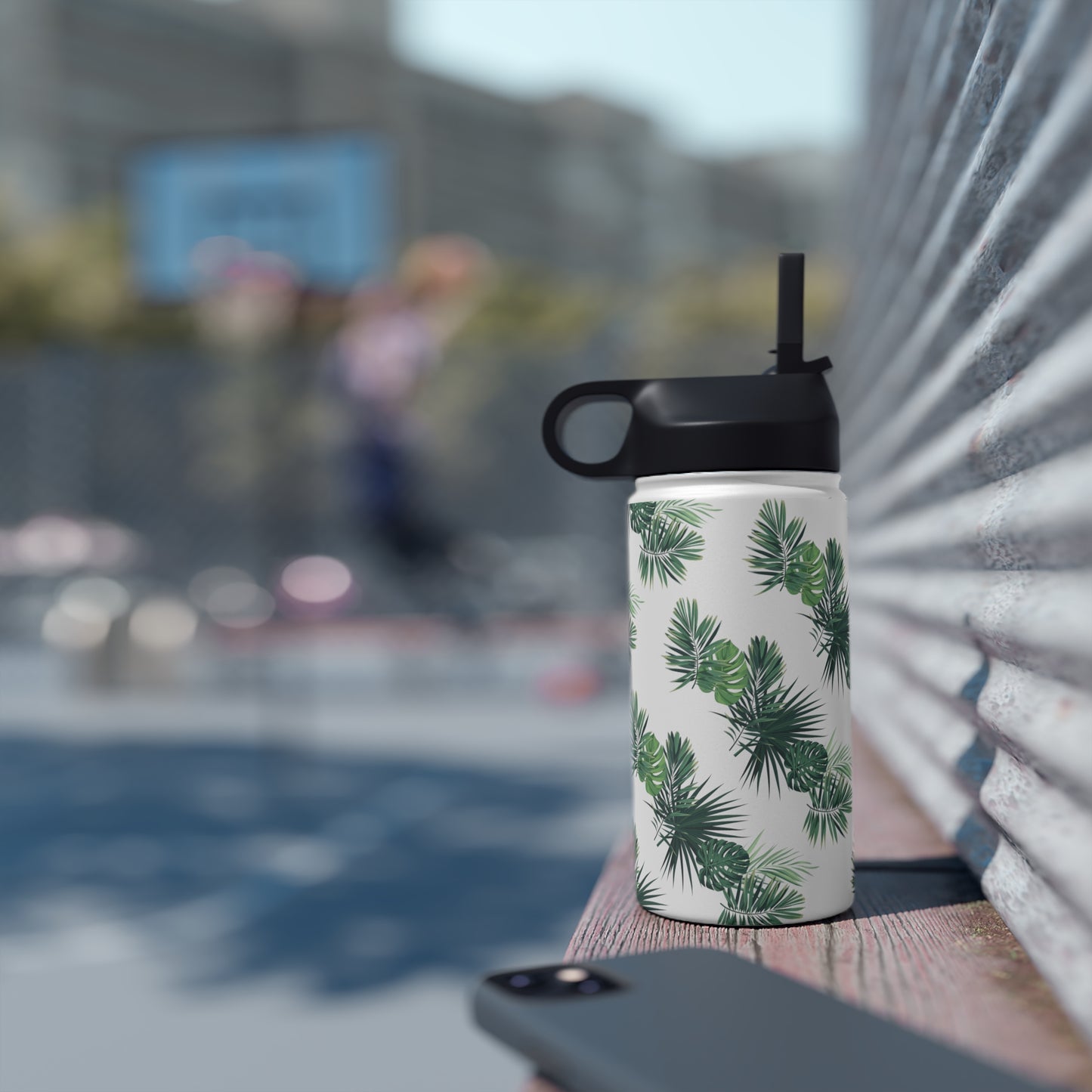 Palm Leaf Print, Stainless Steel Water Bottle, Standard Lid
