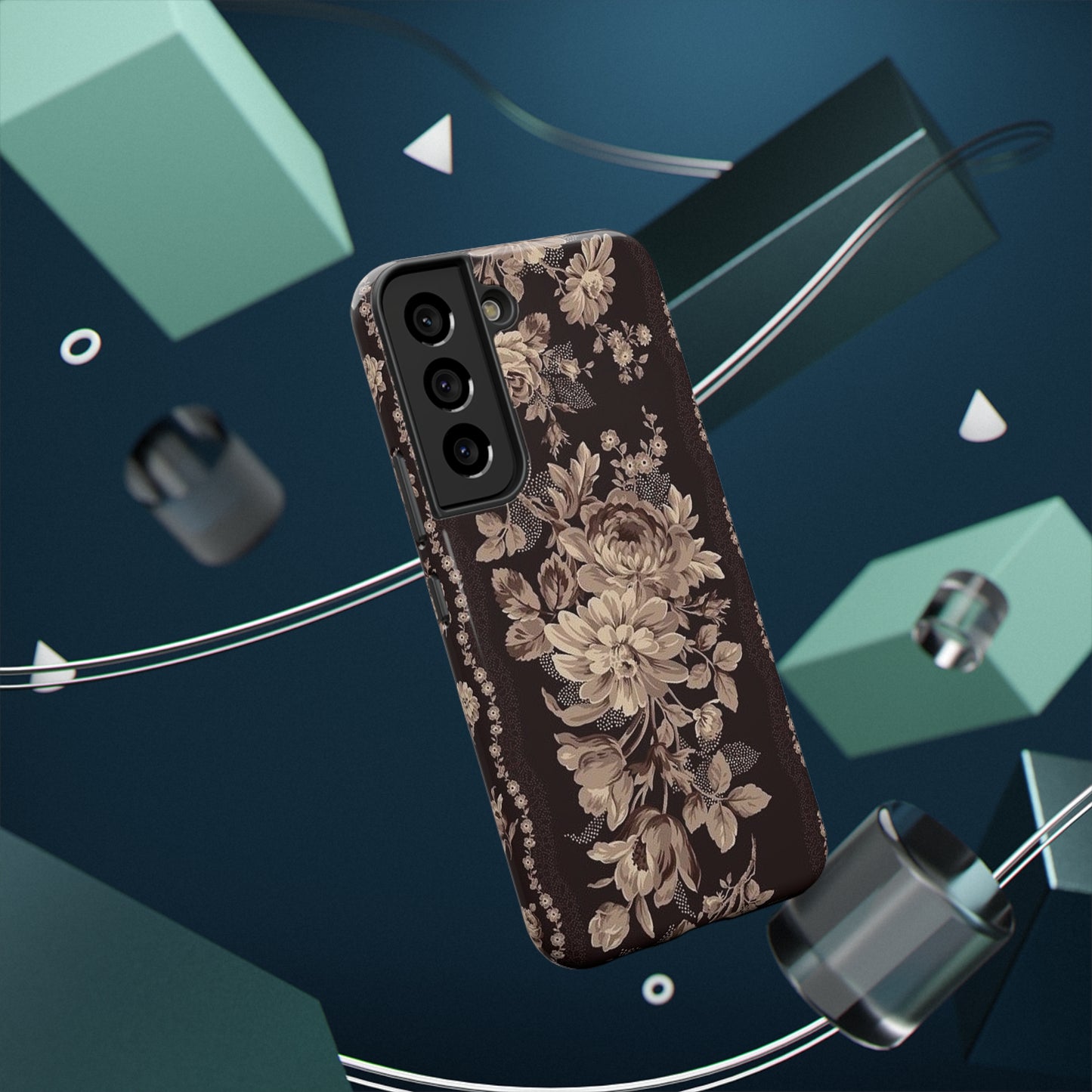 Cream Flower Print Impact-Resistant Cases