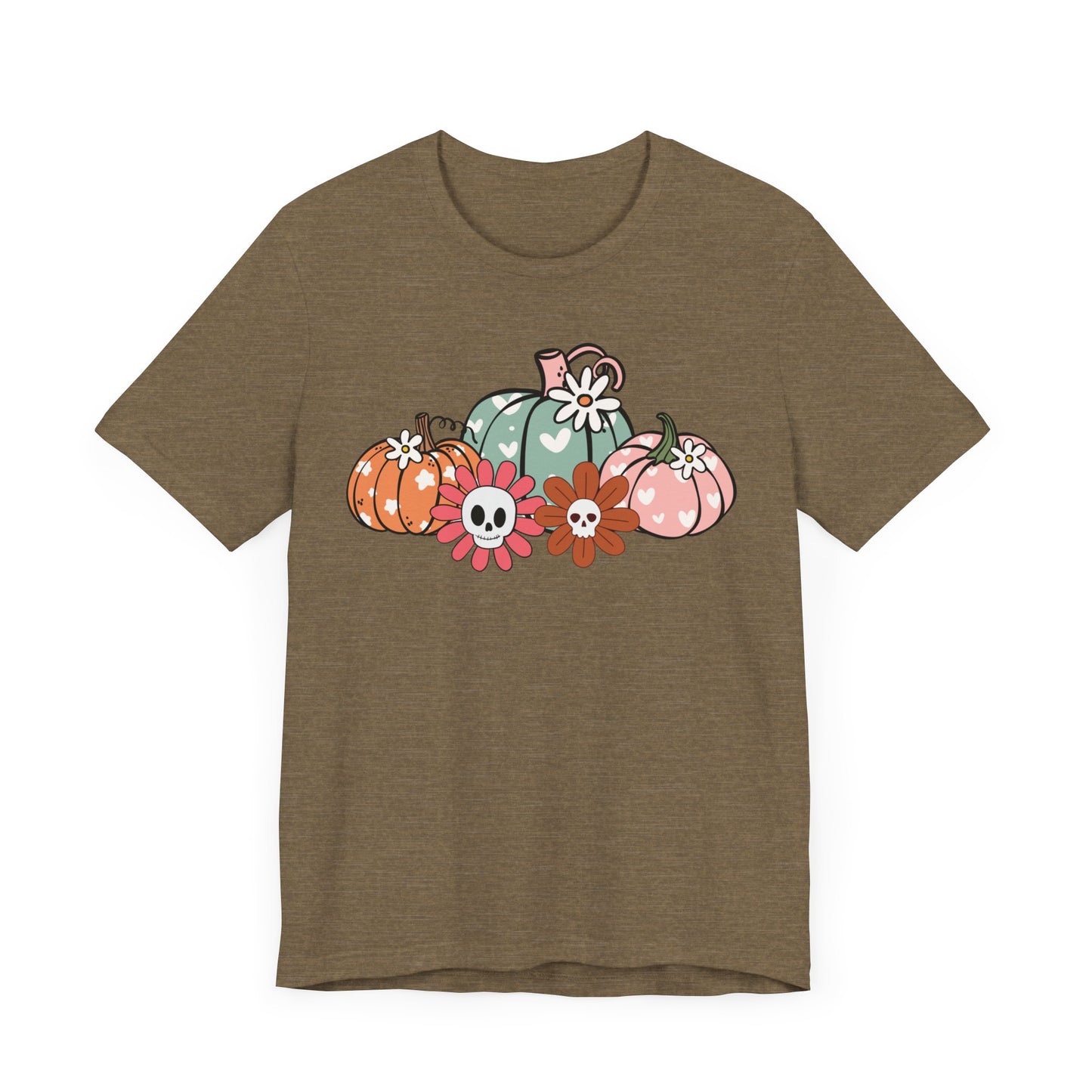 Pumpkins and Skull Flowers T-Shirt
