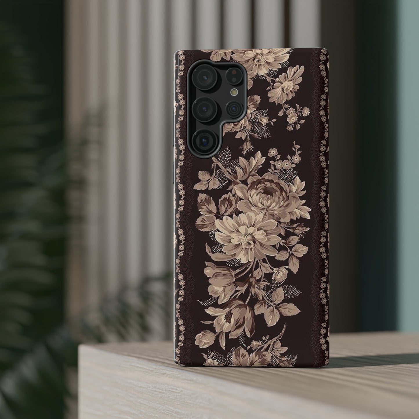Cream Flower Print Impact-Resistant Cases
