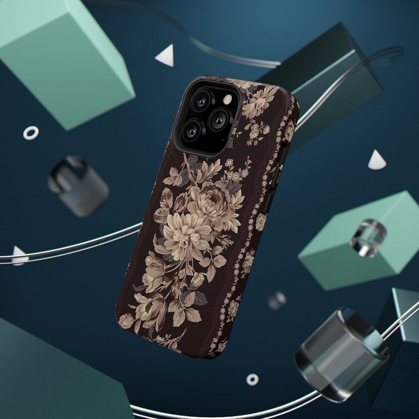 Cream Flower Print Impact-Resistant Cases
