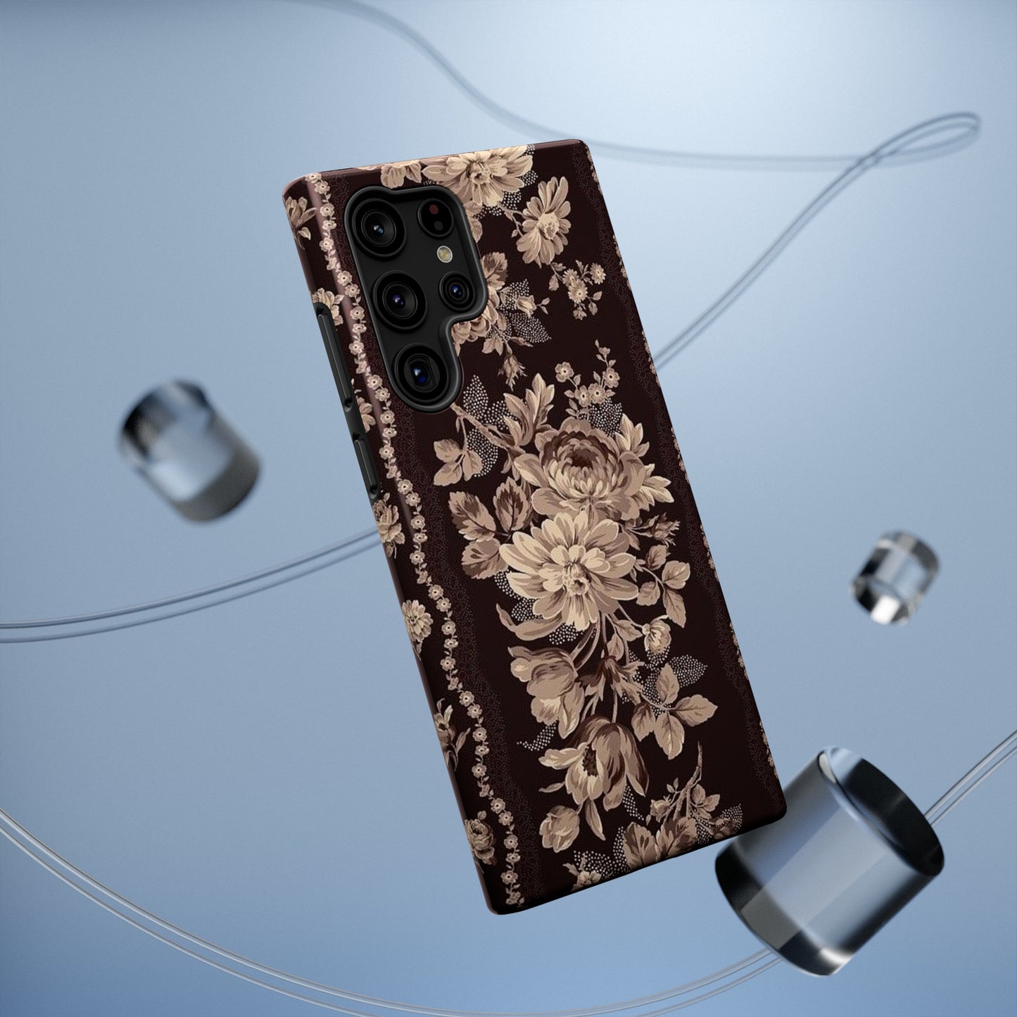 Cream Flower Print Impact-Resistant Cases