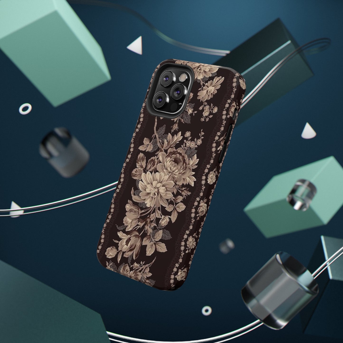 Cream Flower Print Impact-Resistant Cases