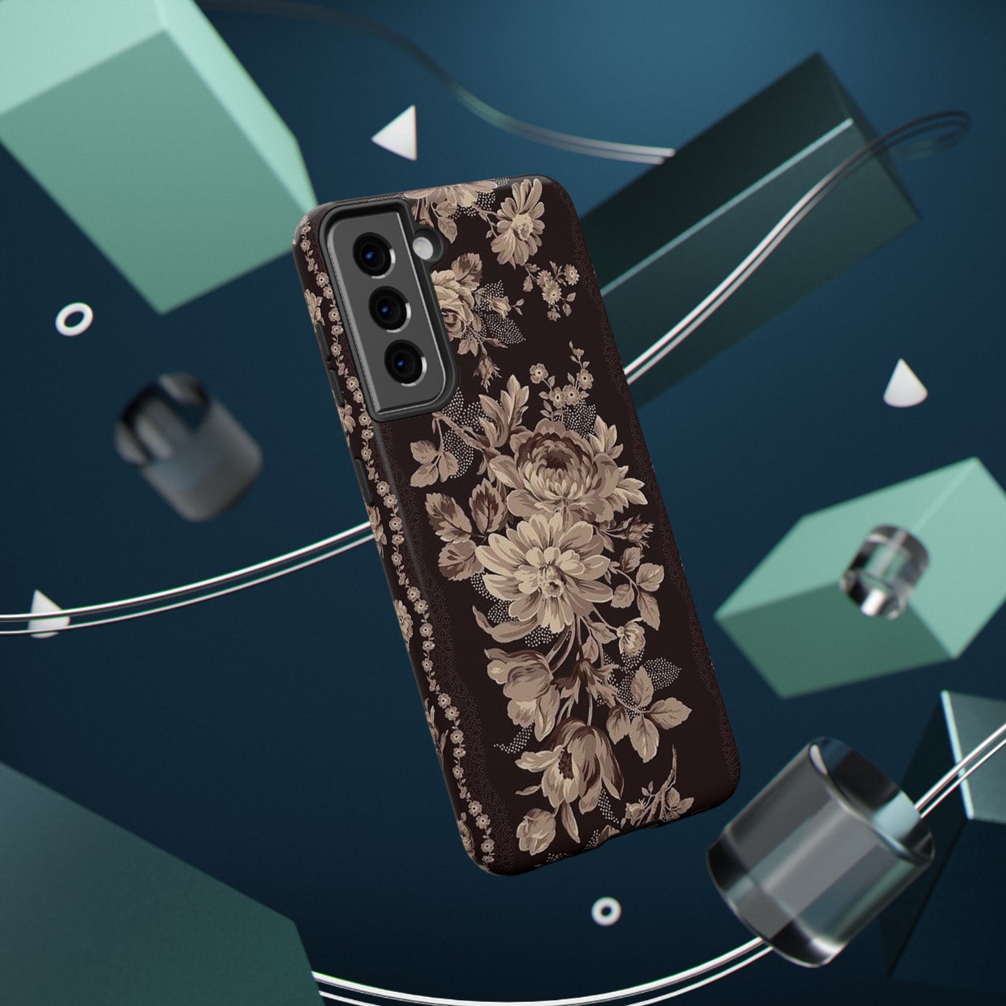 Cream Flower Print Impact-Resistant Cases