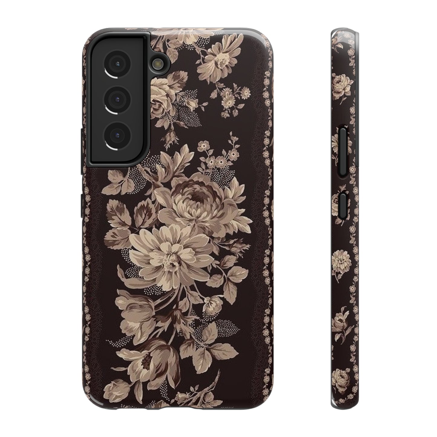 Cream Flower Print Impact-Resistant Cases