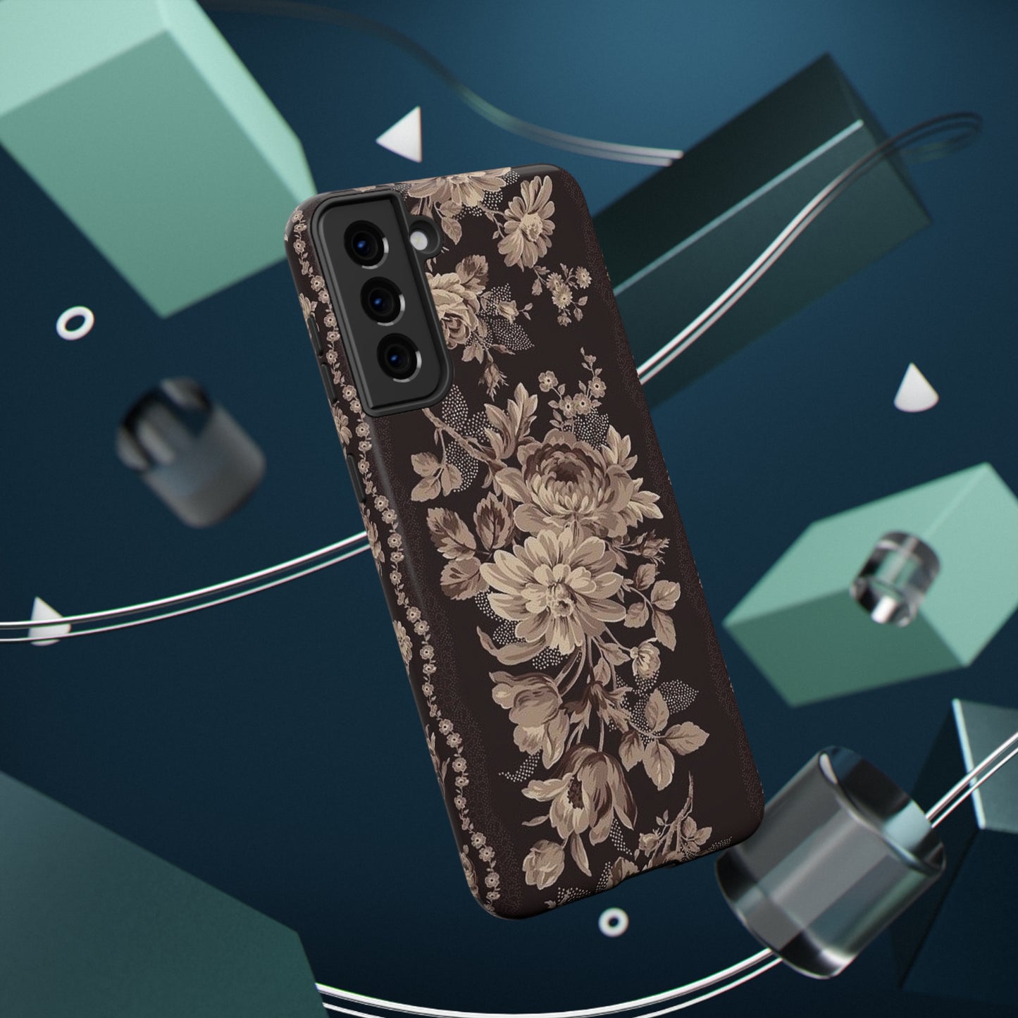 Cream Flower Print Impact-Resistant Cases
