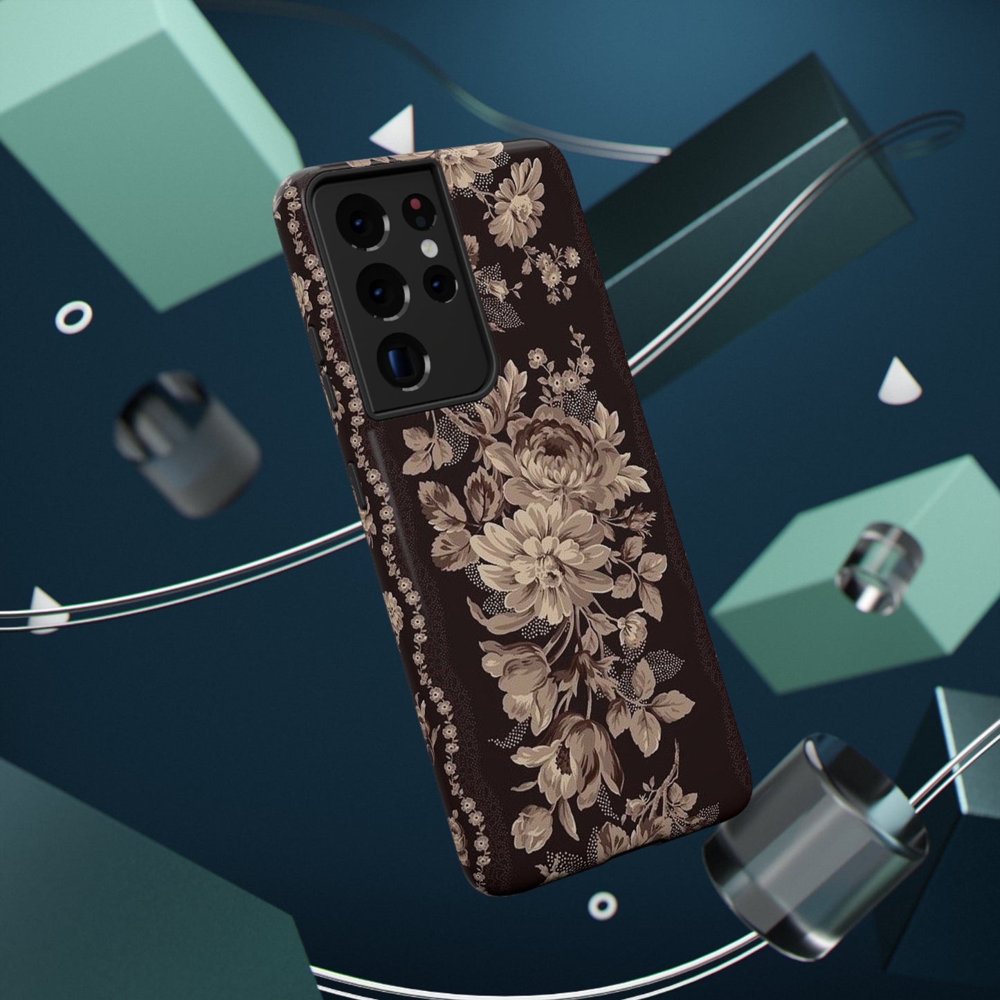 Cream Flower Print Impact-Resistant Cases